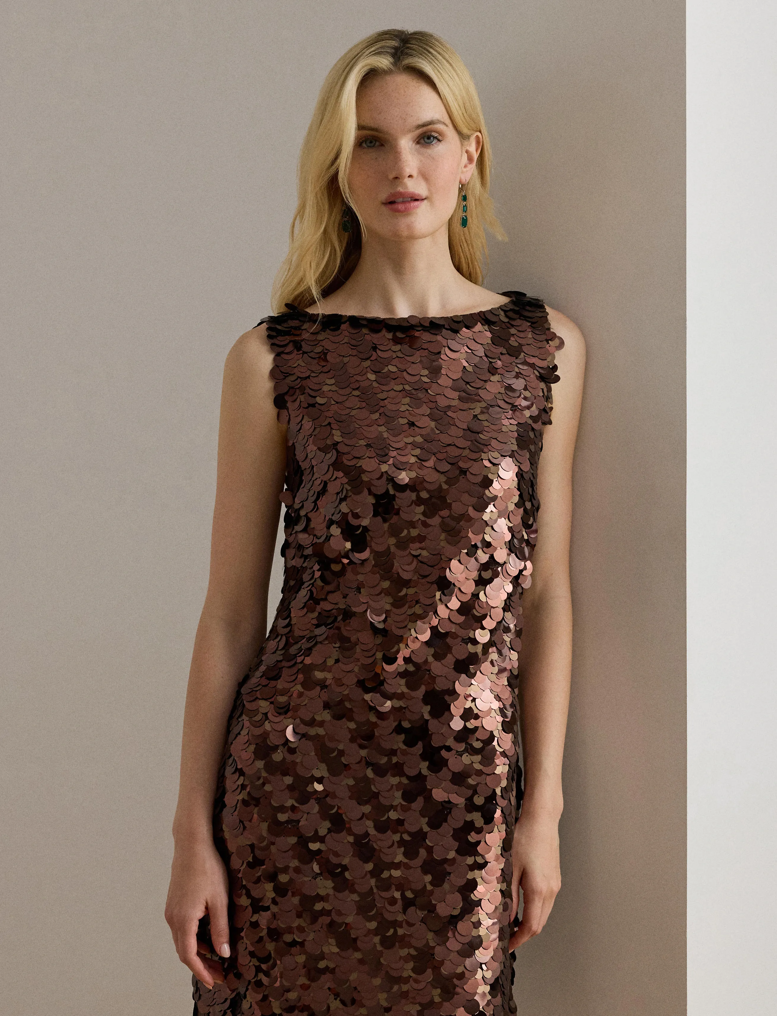 Lauren Ralph Sequined Shift Cocktail Dress, 34, Dresses, Braun - Short Frauen
