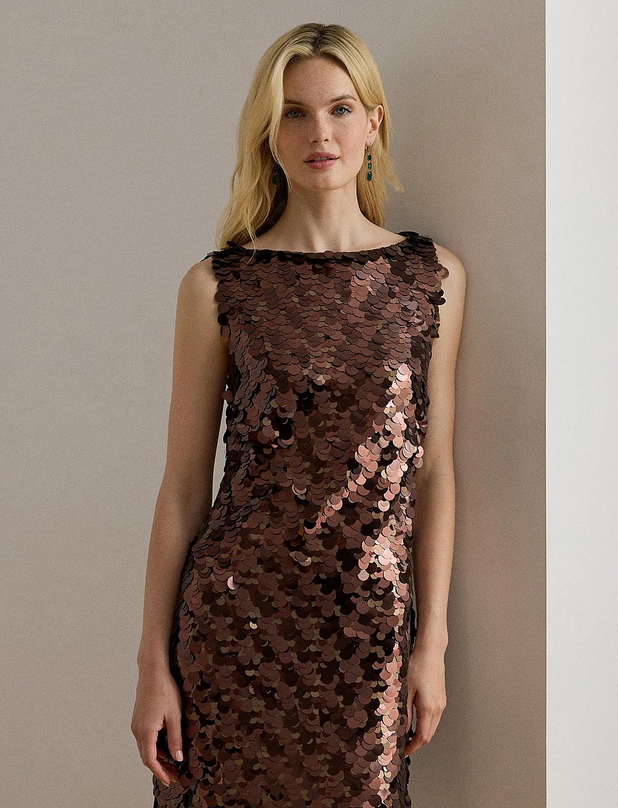 Lauren Ralph Lauren - Sequined Shift Cocktail Dress - paljettklänningar - chocolate multi - 0