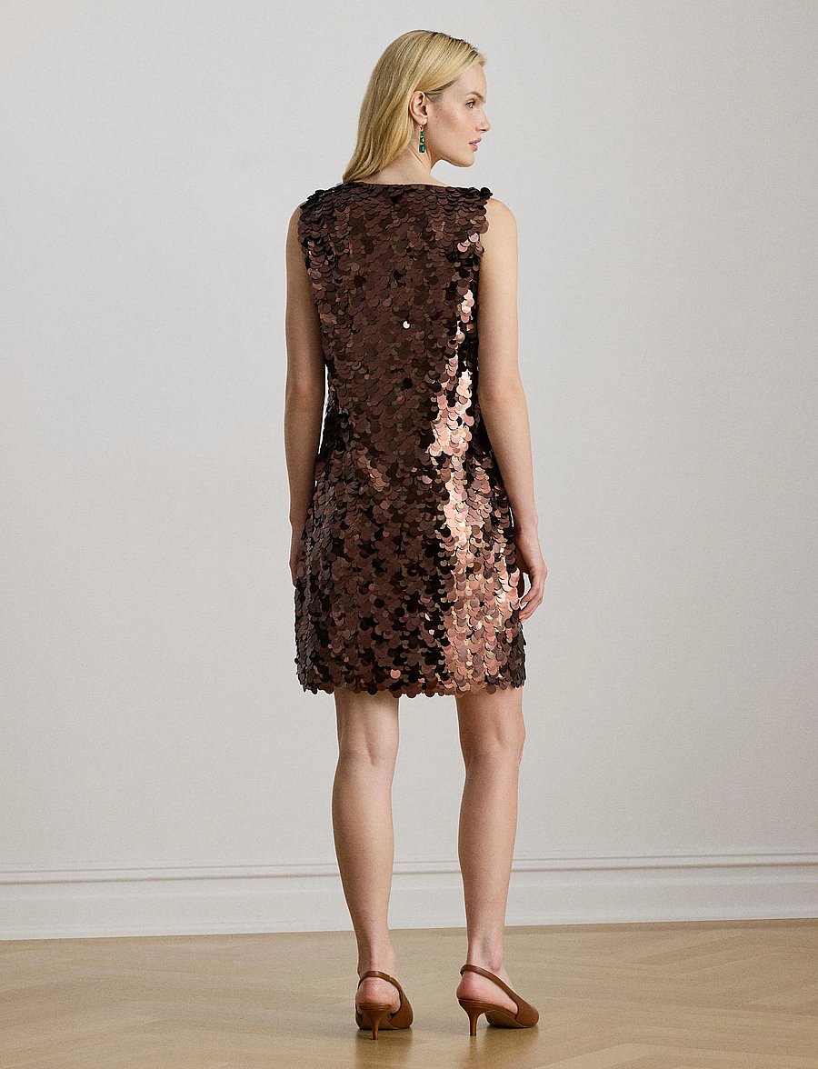 Lauren Ralph Lauren - Sequined Shift Cocktail Dress - paljettklänningar - chocolate multi - 2