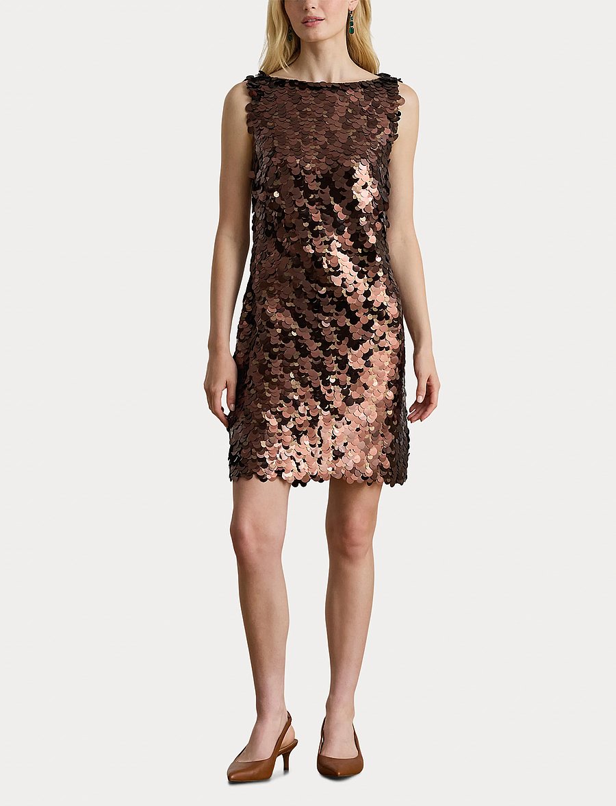 Lauren Ralph Lauren - Sequined Shift Cocktail Dress - paljettklänningar - chocolate multi - 4
