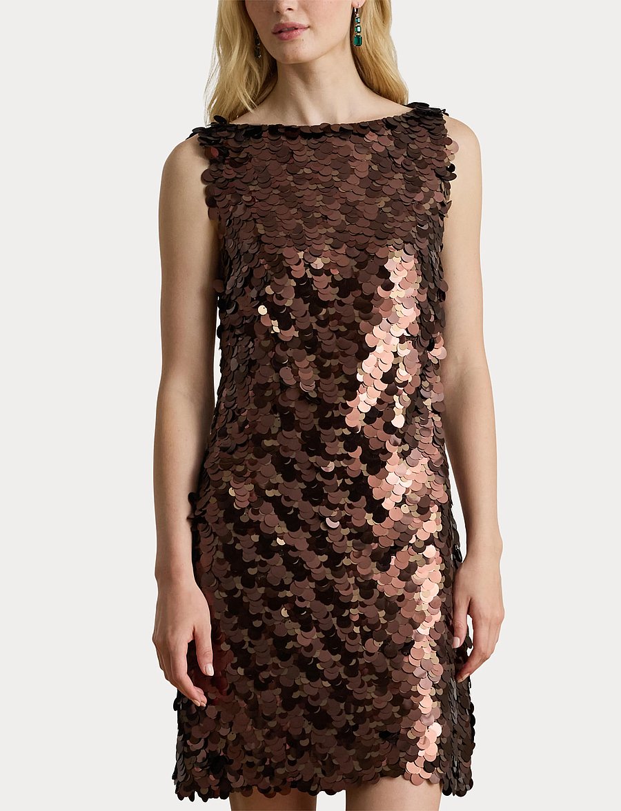 Lauren Ralph Lauren - Sequined Shift Cocktail Dress - paljettklänningar - chocolate multi - 5