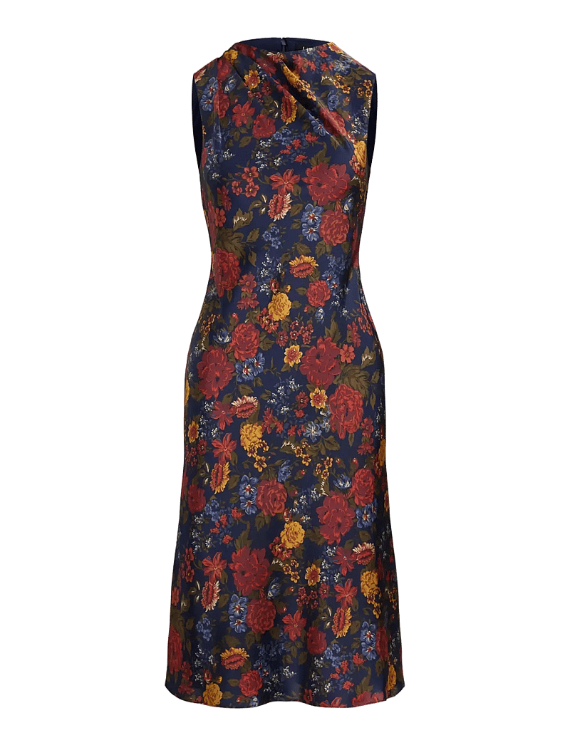 Lauren Ralph Lauren - Floral Pleated Charmeuse Cocktail Dress - cocktailkjoler - navy multi - 1