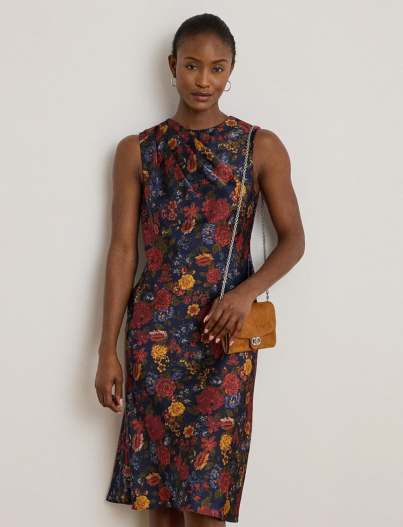 Lauren Ralph Lauren - Floral Pleated Charmeuse Cocktail Dress - cocktailkjoler - navy multi - 0