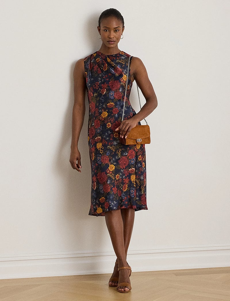 Lauren Ralph Lauren - Floral Pleated Charmeuse Cocktail Dress - cocktailkjoler - navy multi - 3