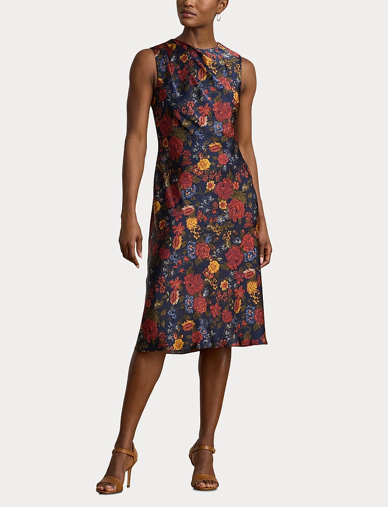 Lauren Ralph Lauren - Floral Pleated Charmeuse Cocktail Dress - cocktailkjoler - navy multi - 4