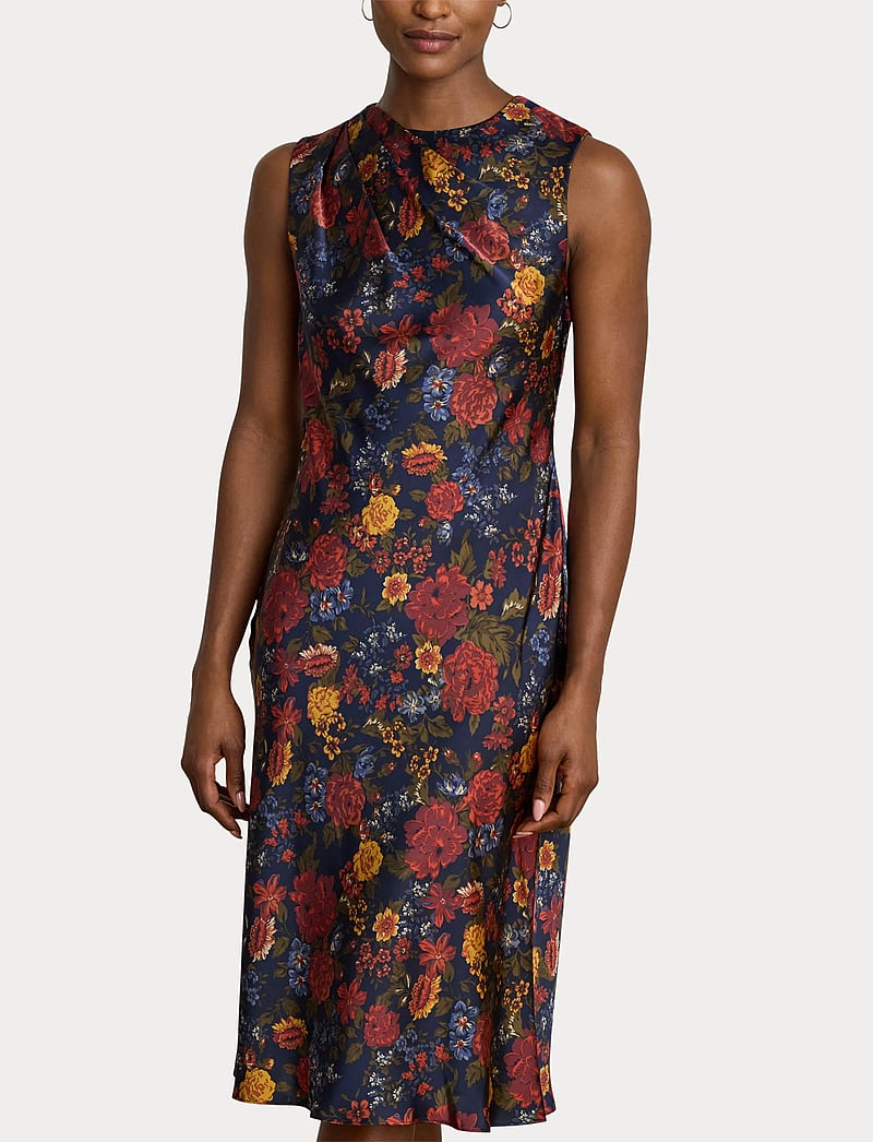 Lauren Ralph Lauren - Floral Pleated Charmeuse Cocktail Dress - cocktailkleider - navy multi - 5