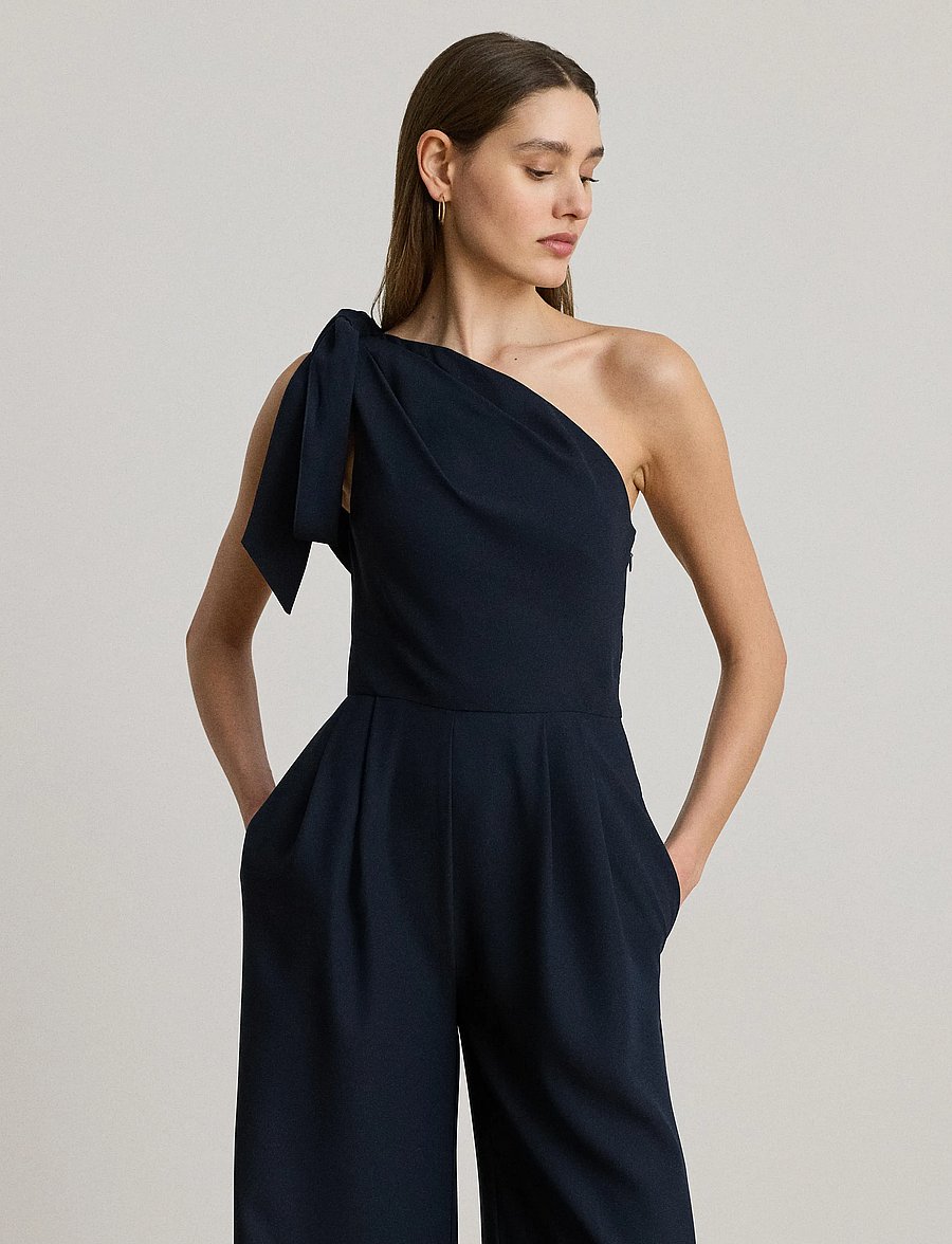 Lauren Ralph Lauren - Bow-Trim Crepe One-Shoulder Jumpsuit - lauren navy - 0