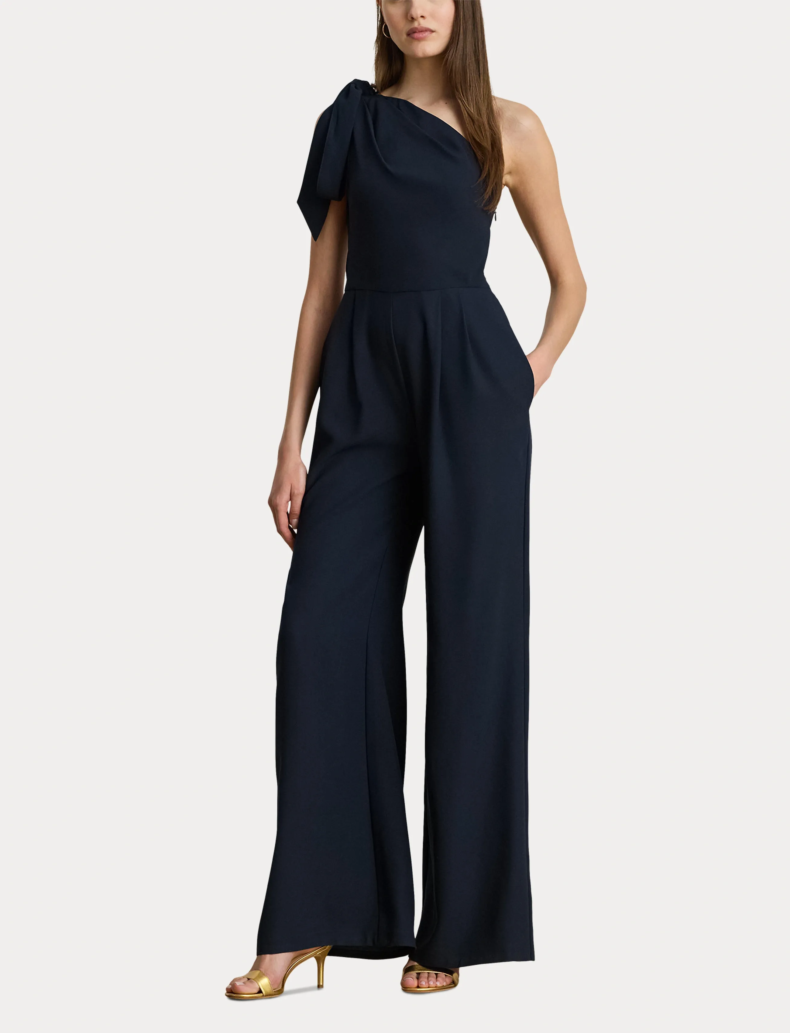 Lauren Ralph Lauren - Bow-Trim Crepe One-Shoulder Jumpsuit - lauren navy - 4