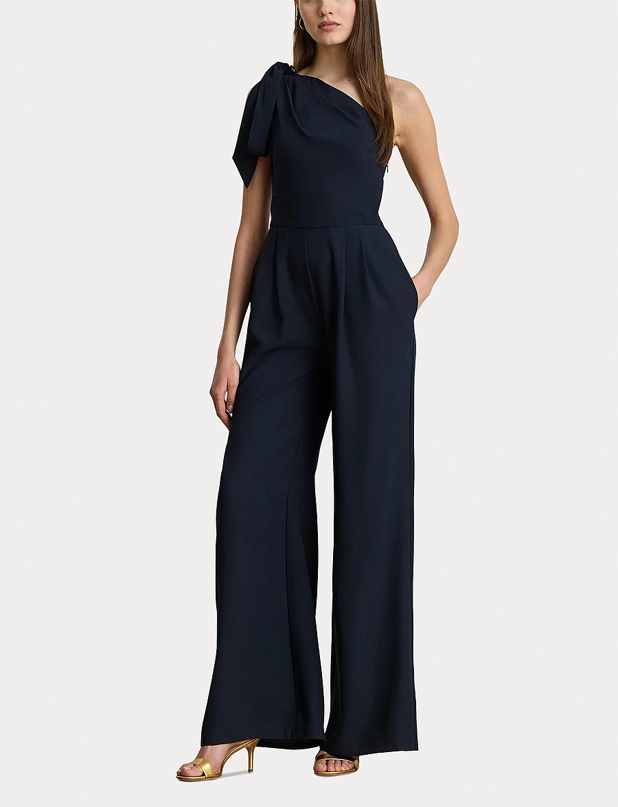 Lauren Ralph Lauren - Bow-Trim Crepe One-Shoulder Jumpsuit - lauren navy - 4