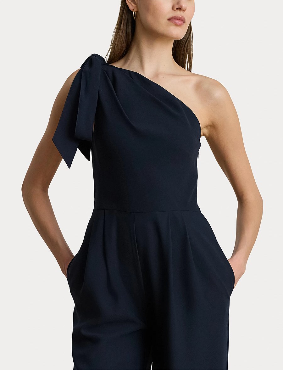 Lauren Ralph Lauren - Bow-Trim Crepe One-Shoulder Jumpsuit - lauren navy - 5