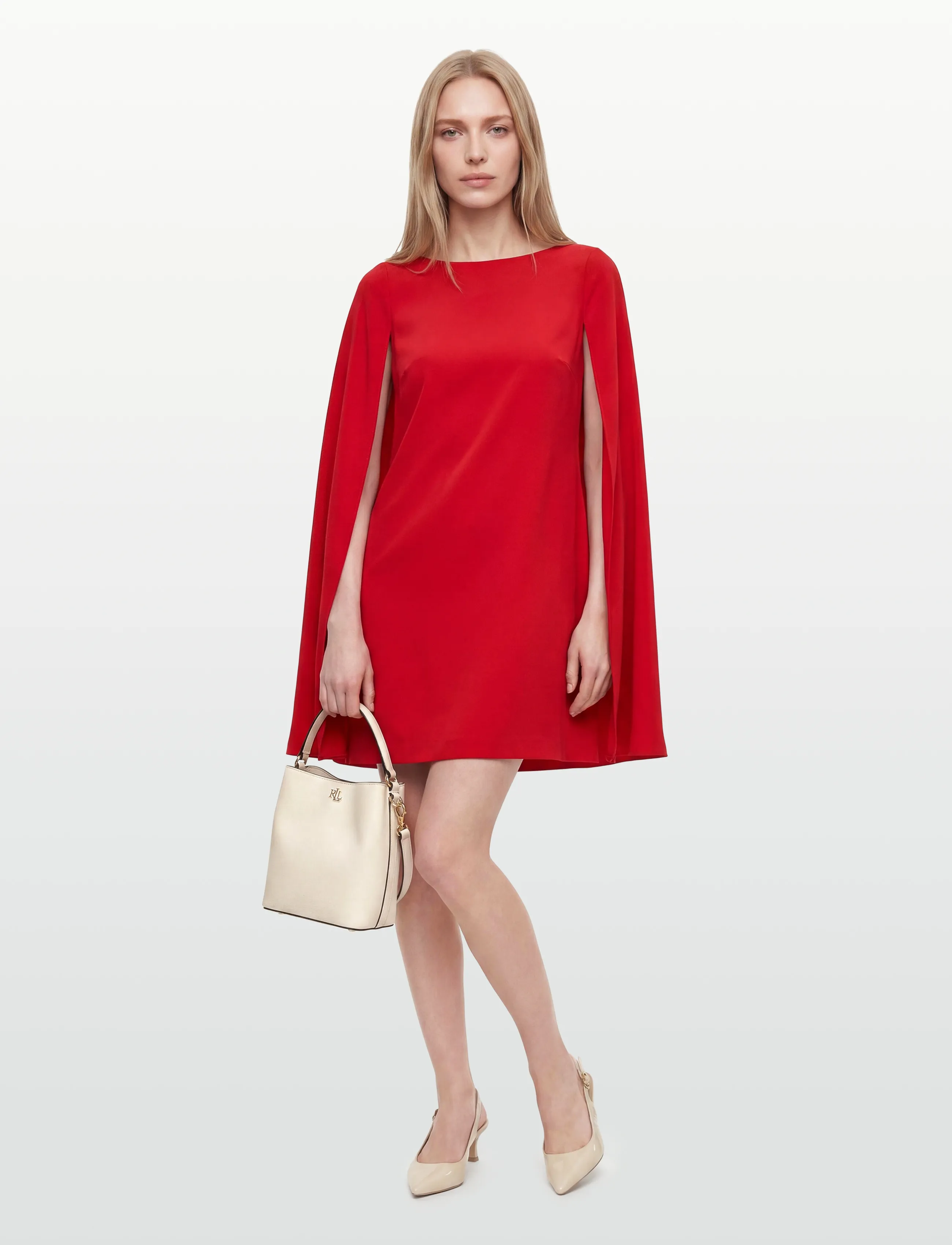 Lauren Ralph Cape Georgette Cocktail Dress, 36, Designer, Rot - Party Dresses, Frauen