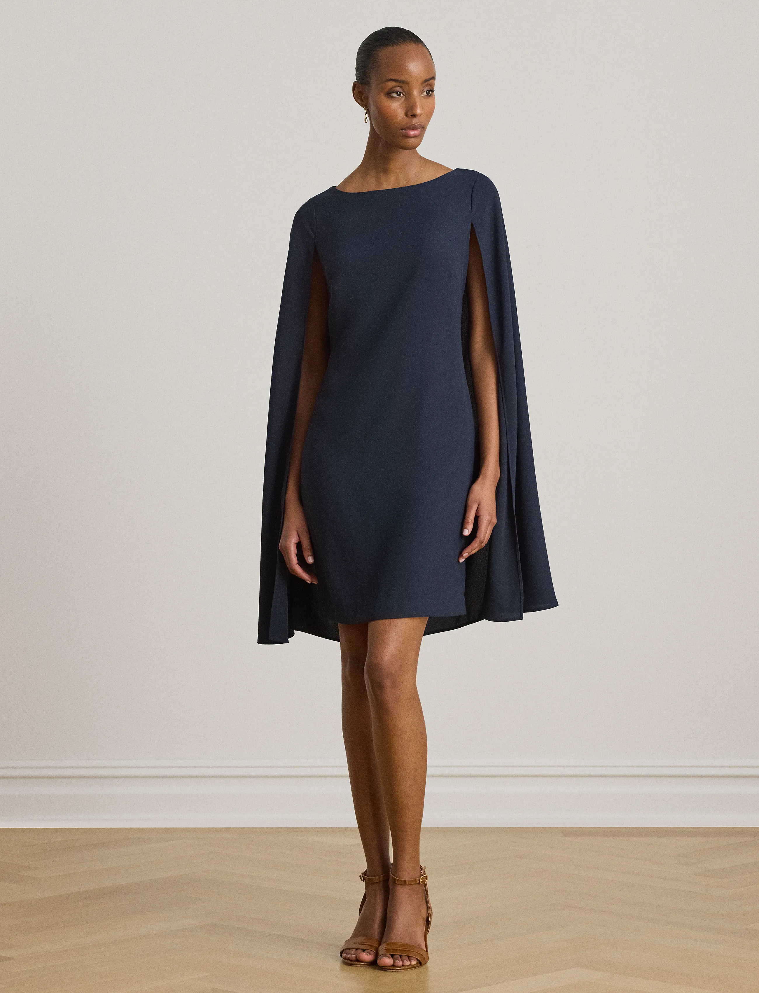 Lauren Ralph Cape Georgette Cocktail Dress, 36, Designer, Marineblau - Party Dresses, Frauen