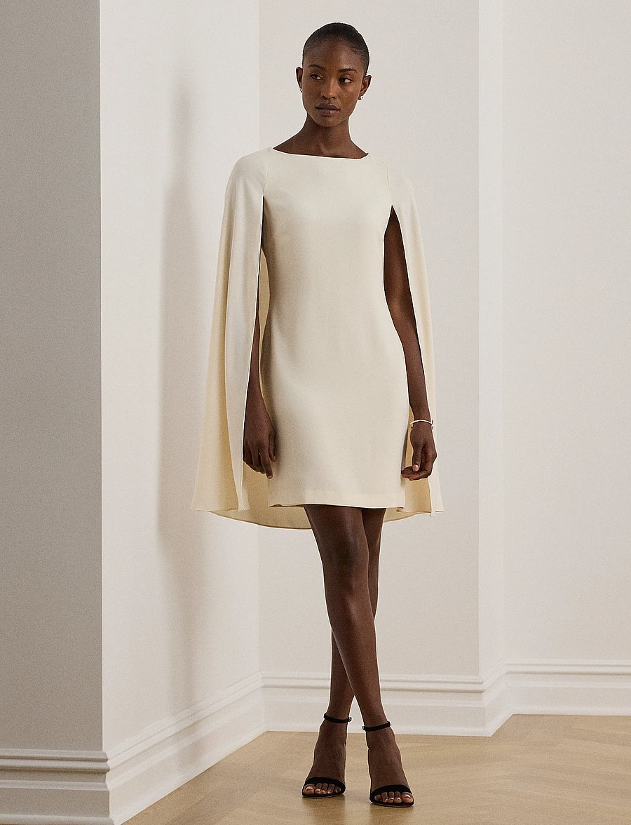 Lauren Ralph Lauren - Cape Georgette Cocktail Dress - robes de fête - mascarpone cream - 0
