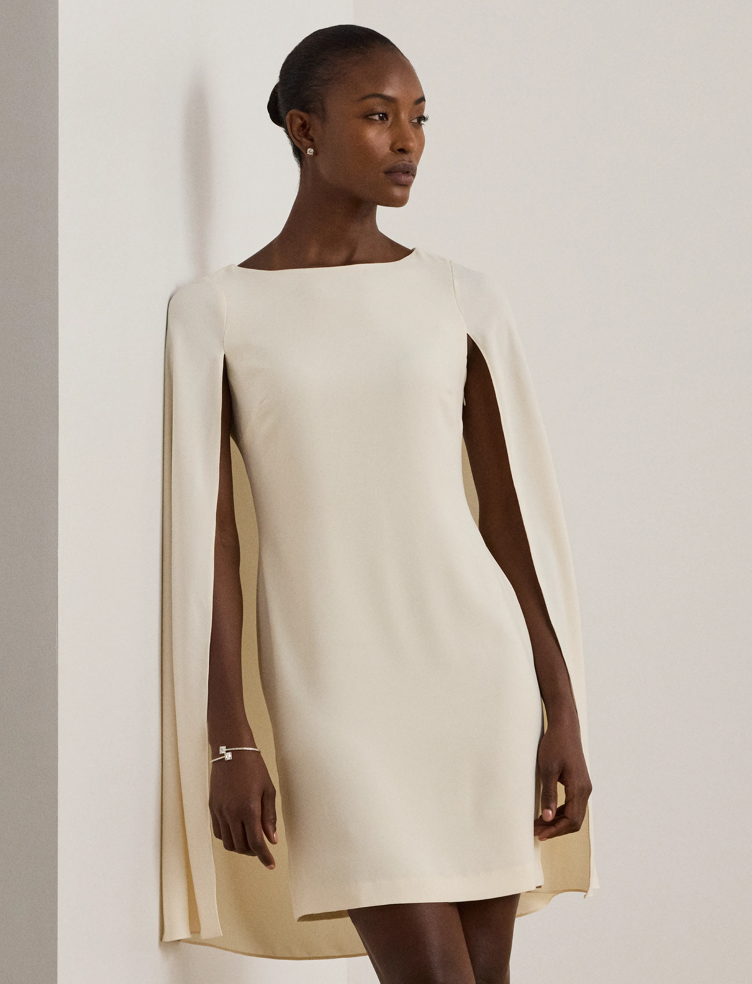 Lauren Ralph Lauren - Cape Georgette Cocktail Dress - robes de fête - mascarpone cream - 3