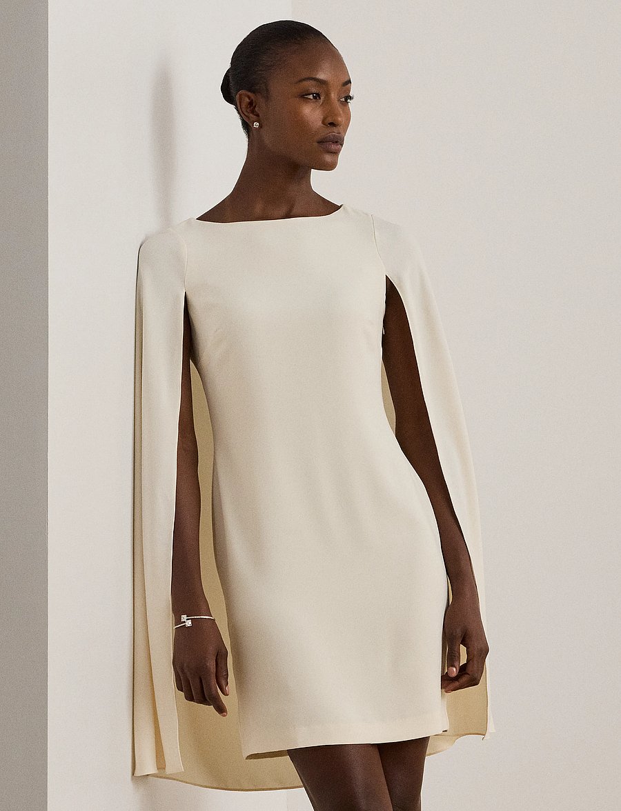 Lauren Ralph Lauren - Cape Georgette Cocktail Dress - robes de fête - mascarpone cream - 3