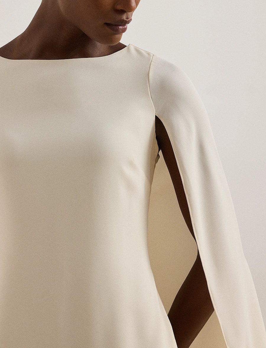 Lauren Ralph Lauren - Cape Georgette Cocktail Dress - robes de fête - mascarpone cream - 4