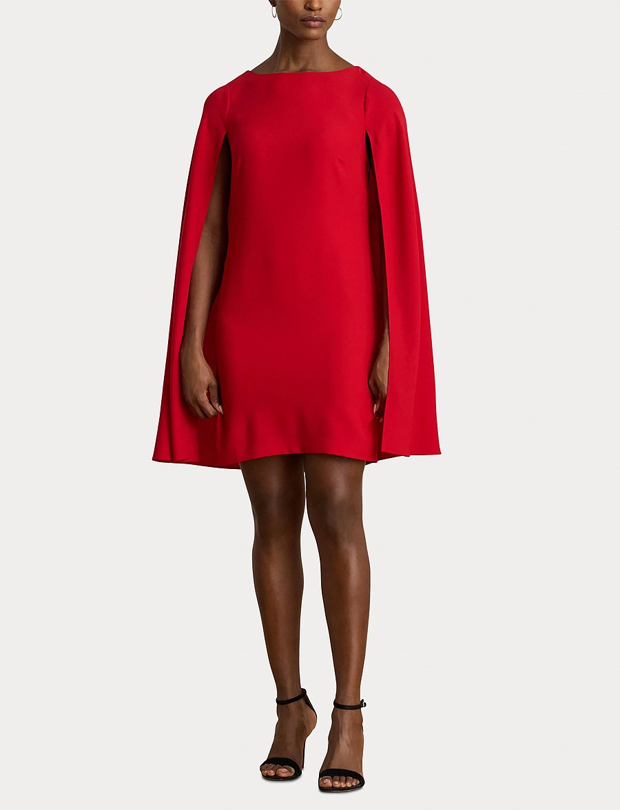 Lauren Ralph Lauren - Cape Georgette Cocktail Dress - robes de fête - ralph red - 4