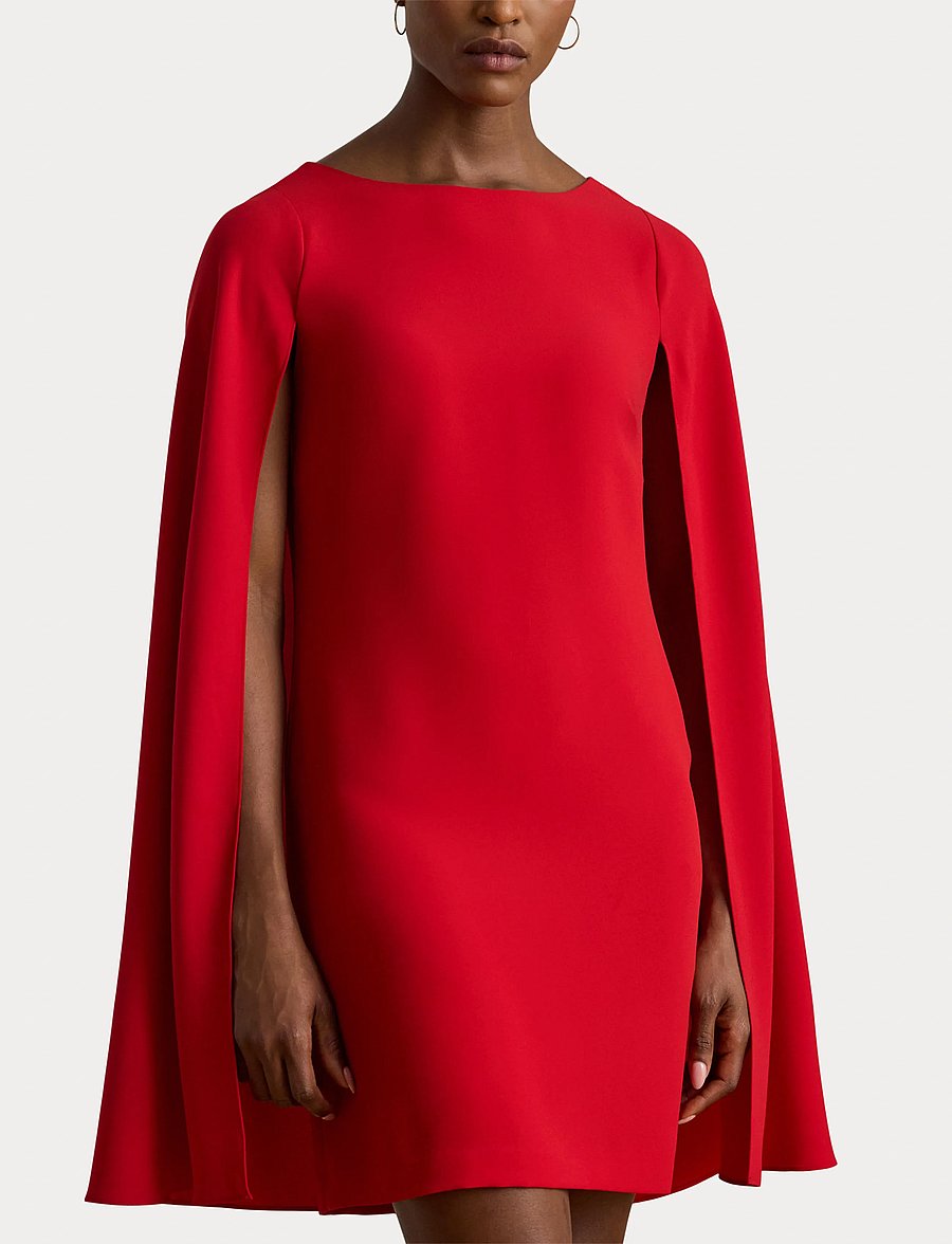 Lauren Ralph Lauren - Cape Georgette Cocktail Dress - robes de fête - ralph red - 5