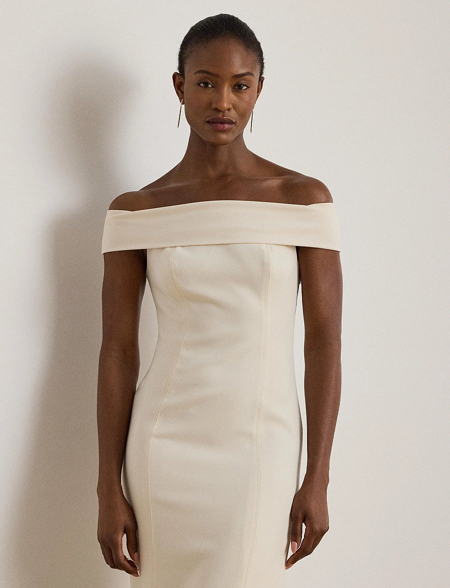 Lauren Ralph Lauren - Crepe Off-the-Shoulder Gown - aftonklänningar - mascarpone cream - 0