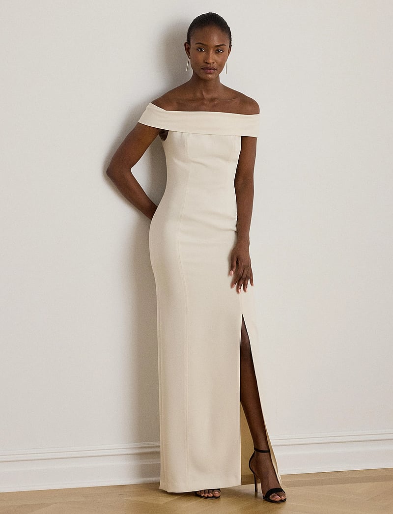 Lauren Ralph Lauren - Crepe Off-the-Shoulder Gown - evening dresses - mascarpone cream - 3