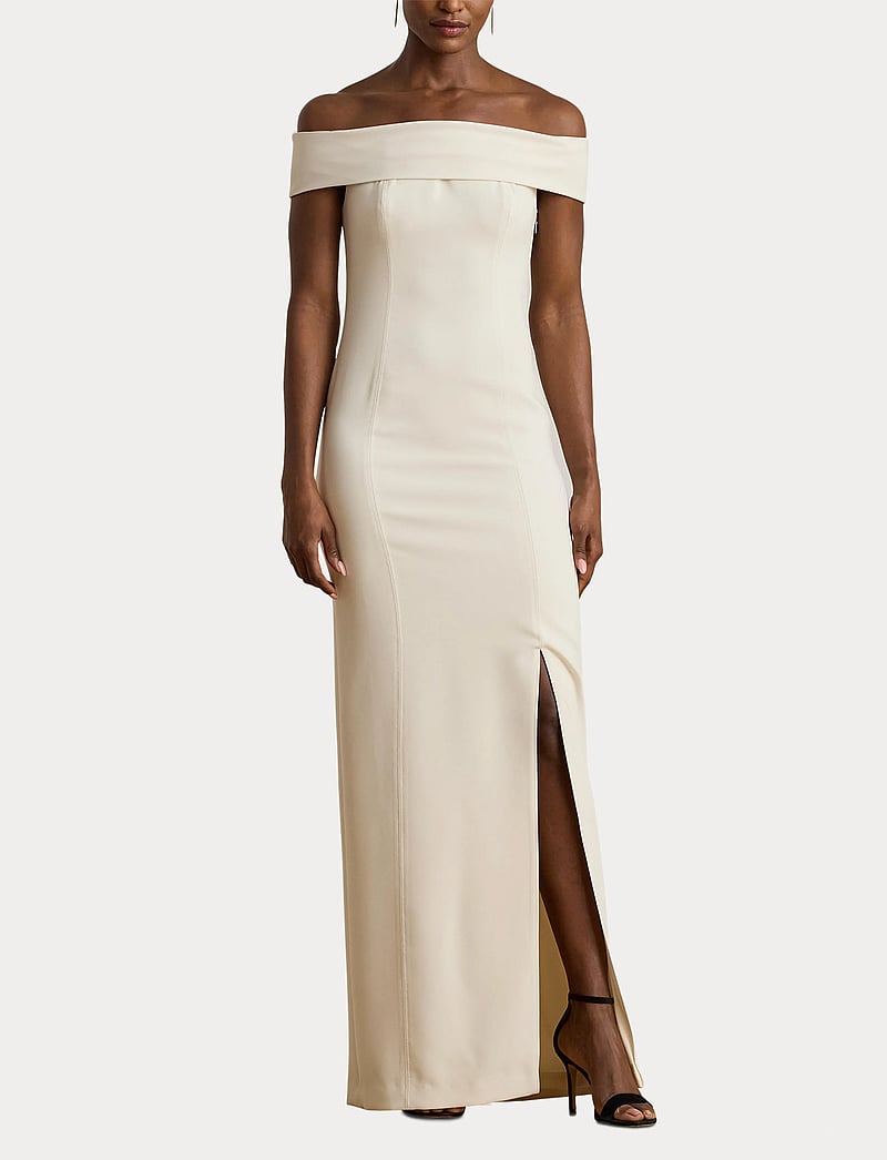 Lauren Ralph Lauren - Crepe Off-the-Shoulder Gown - evening dresses - mascarpone cream - 4