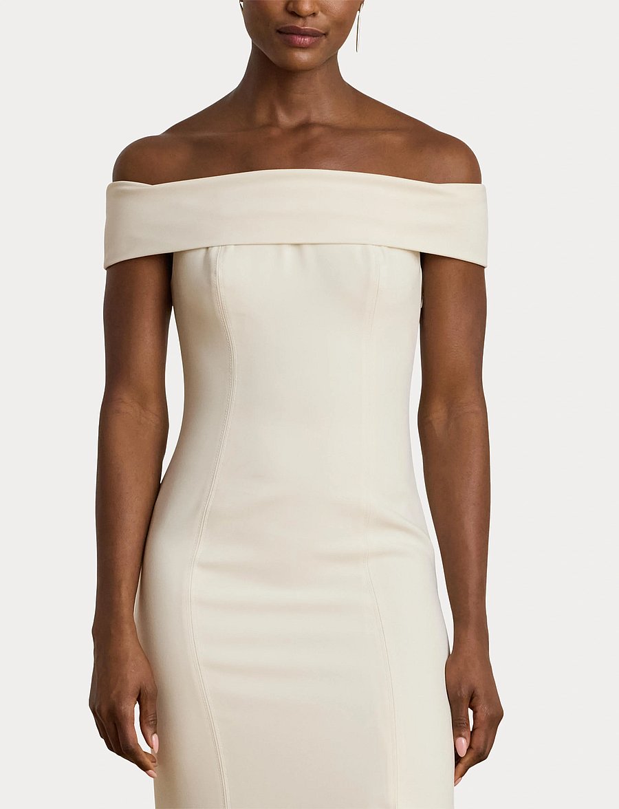 Lauren Ralph Lauren - Crepe Off-the-Shoulder Gown - aftonklänningar - mascarpone cream - 5
