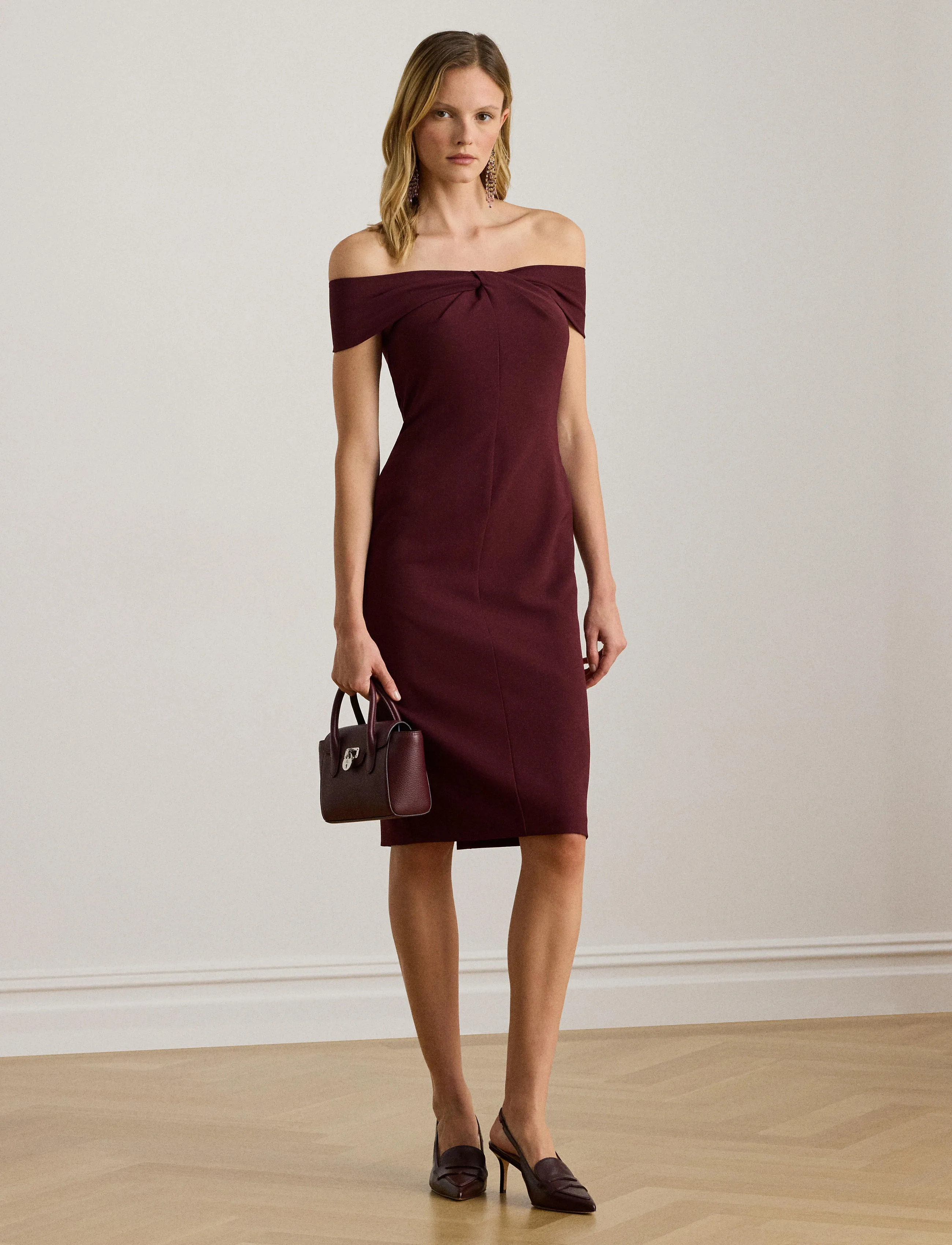 Lauren Ralph Lauren Twist-Front Crepe Cocktail Dress - Kjoler - DARK GARNET / burgundy