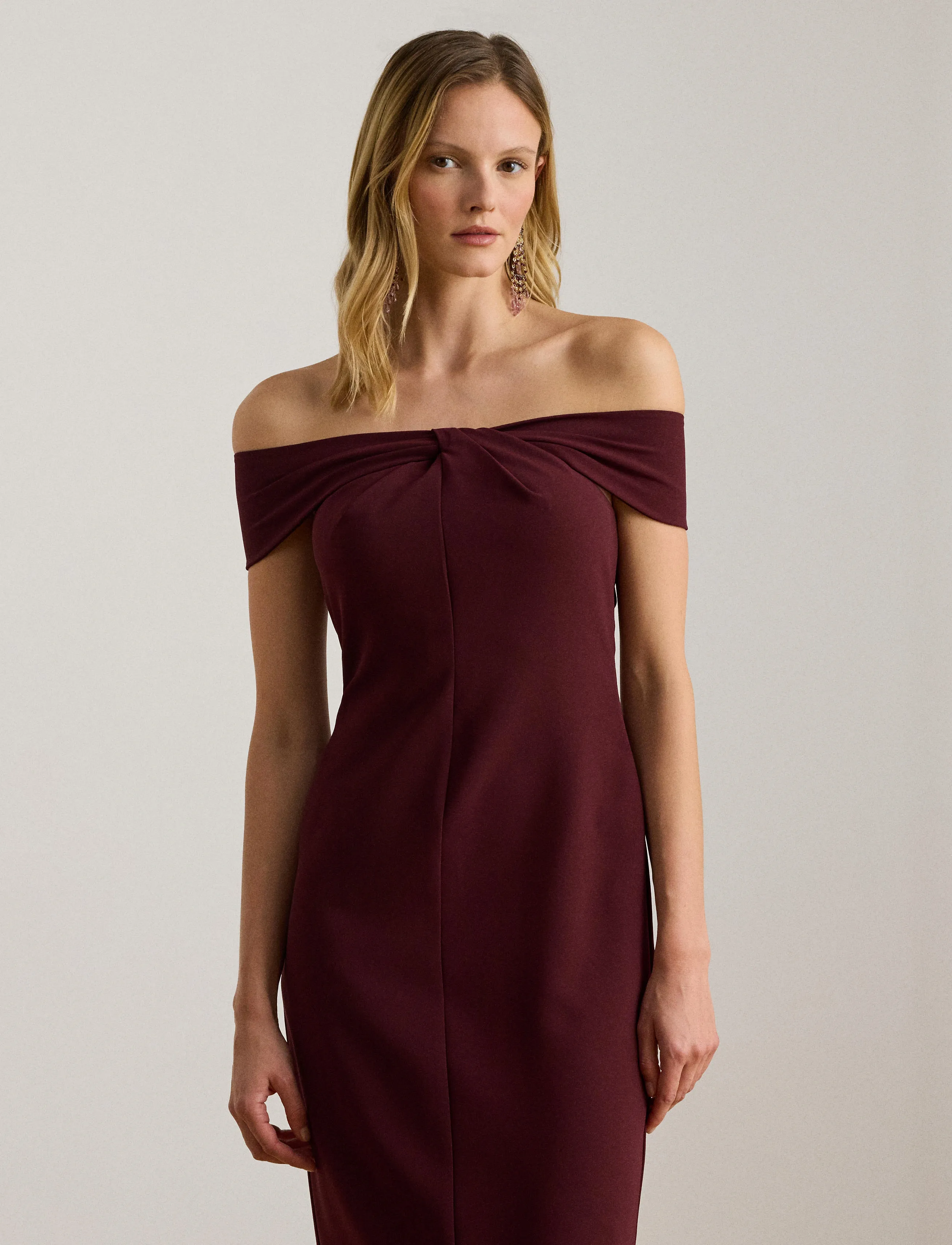 Lauren Ralph Lauren Twist-Front Crepe Cocktail Dress - Lauren Ralph Lauren - DARK GARNET / burgundy