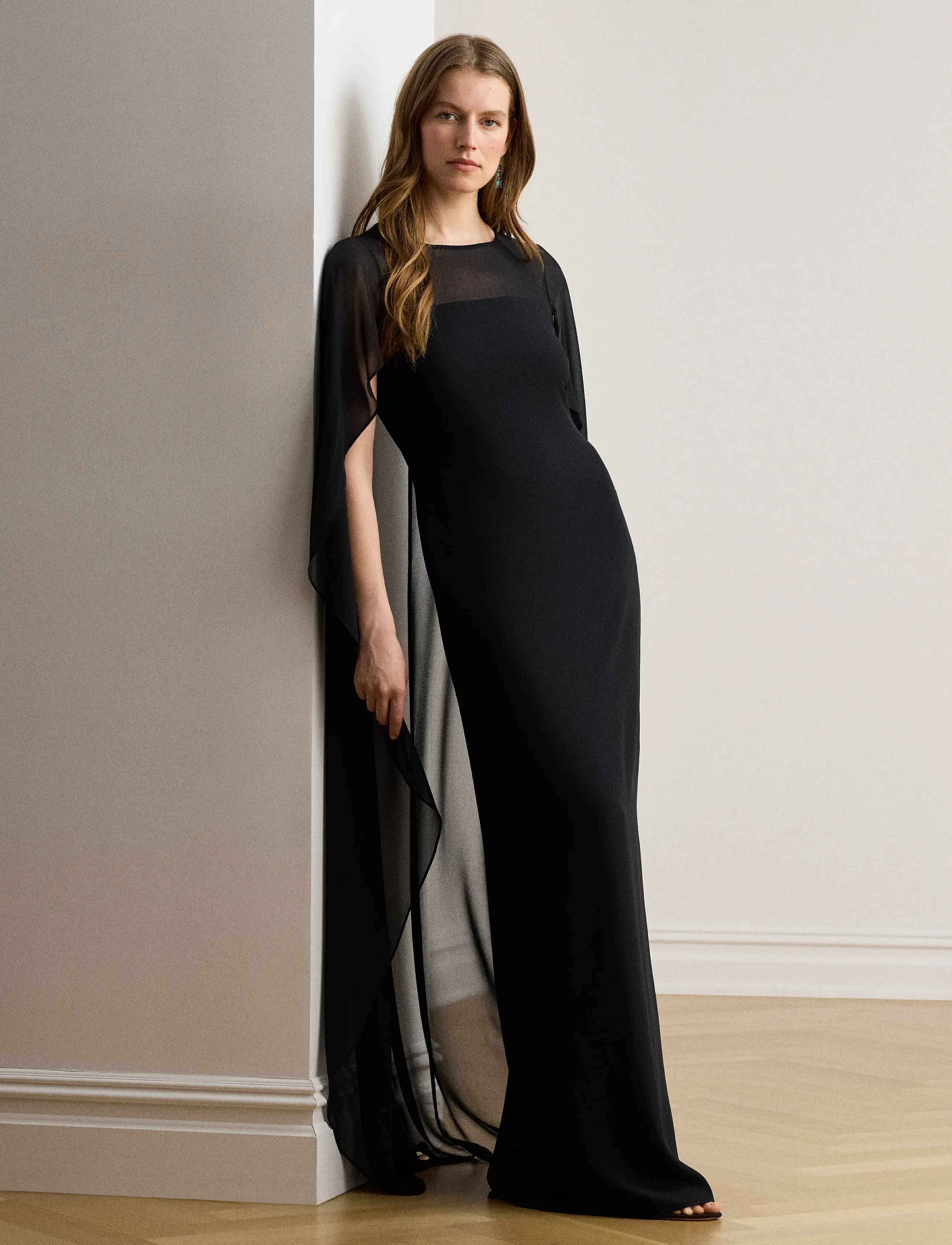 Lauren Ralph Lauren Cape Georgette Gown - Lauren Ralph Lauren - BLACK / black