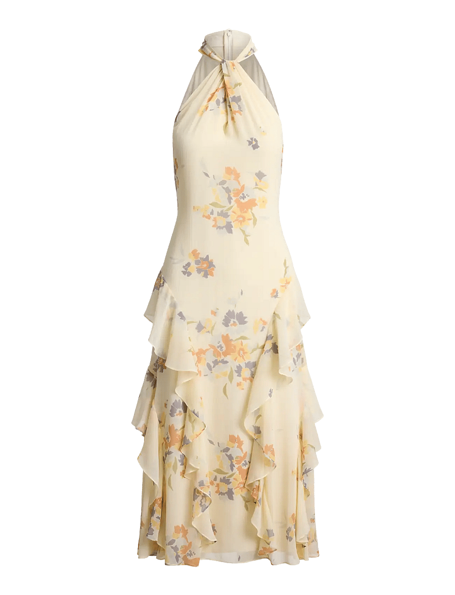 Lauren Ralph Lauren - Floral Ruffle-Trim Halter Cocktail Dress - cocktailkleider - cream multi - 1