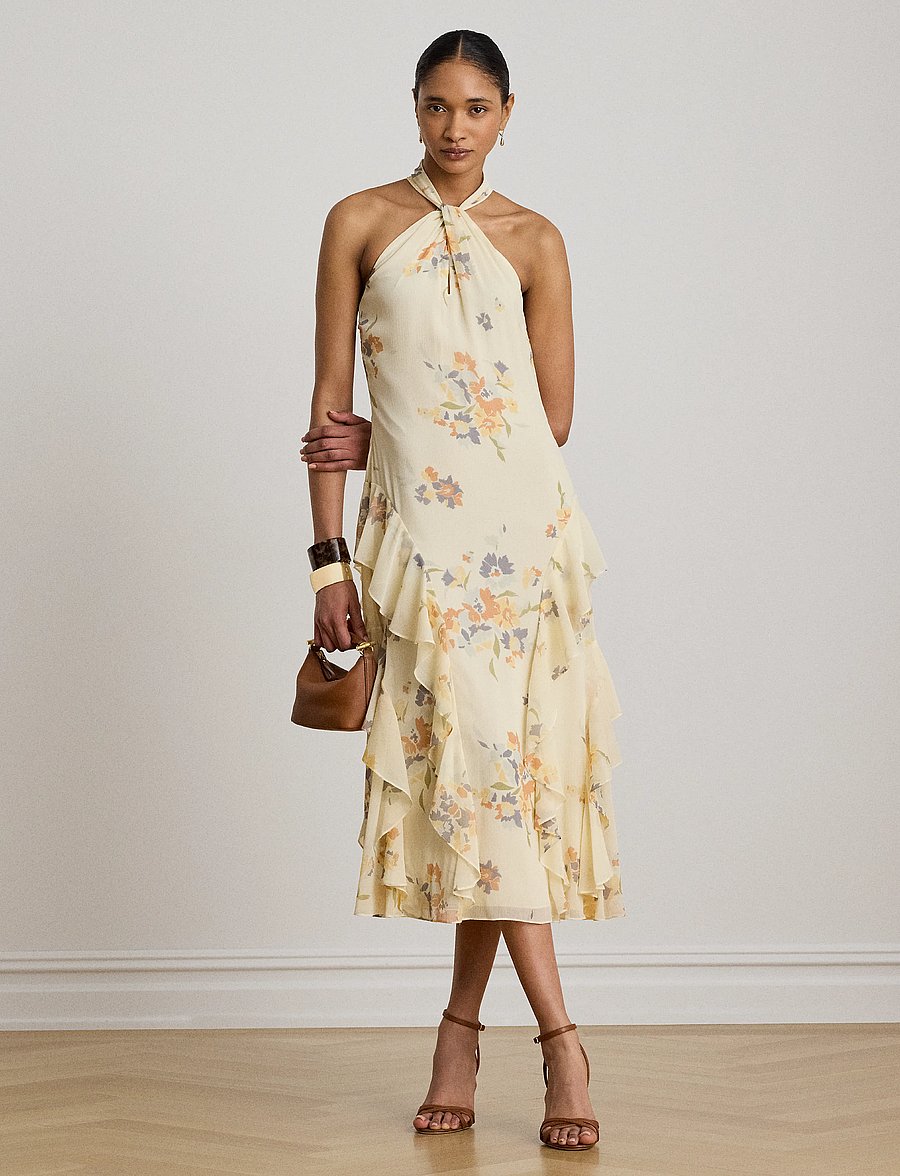 Lauren Ralph Lauren - Floral Ruffle-Trim Halter Cocktail Dress - cocktailkleider - cream multi - 0