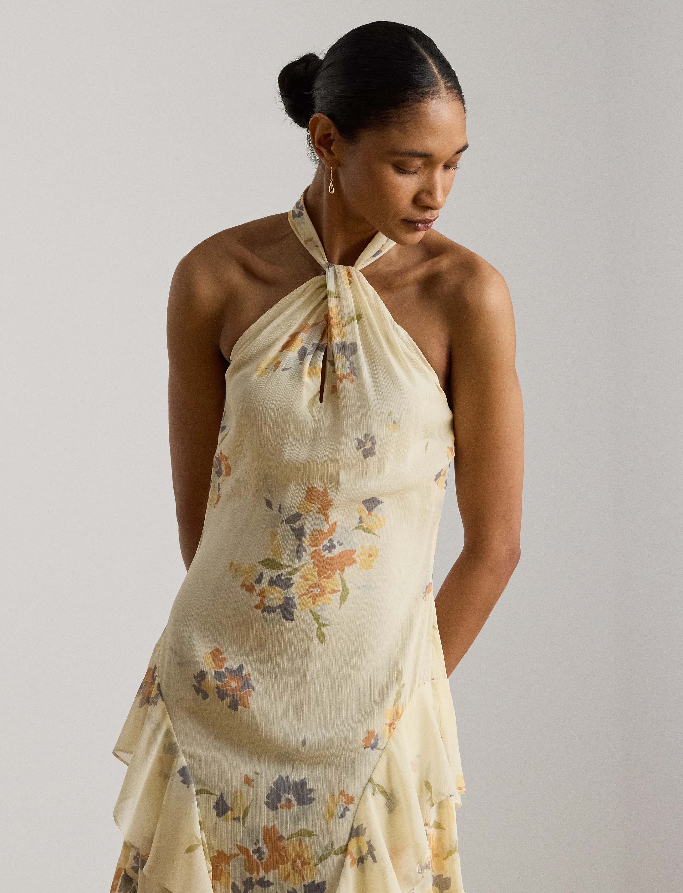 Lauren Ralph Lauren - Floral Ruffle-Trim Halter Cocktail Dress - cocktailkleider - cream multi - 3