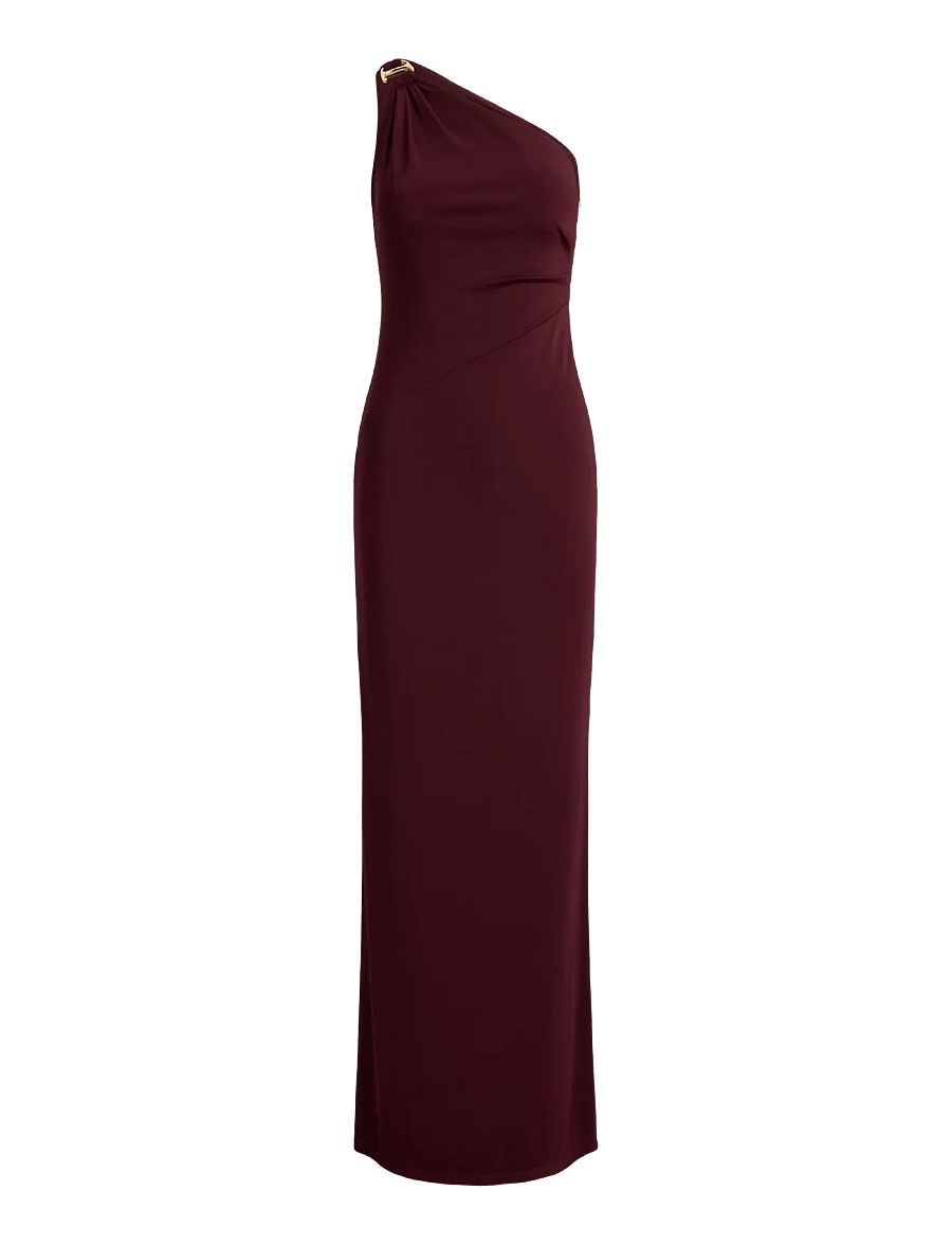 Lauren Ralph Lauren - Stretch Jersey D-Ring One-Shoulder Gown - festkjoler - dark garnet - 1