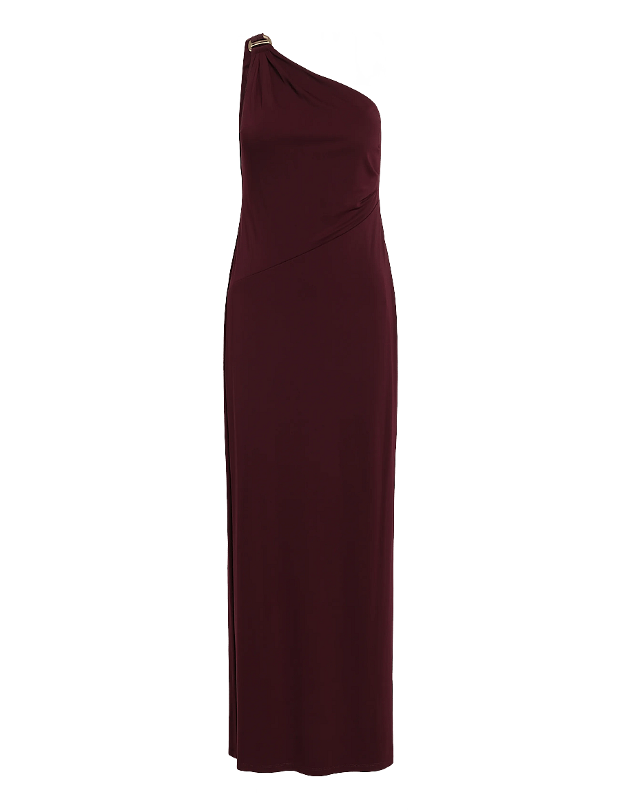 Lauren Ralph Lauren - Stretch Jersey D-Ring One-Shoulder Gown - festkjoler - dark garnet - 1