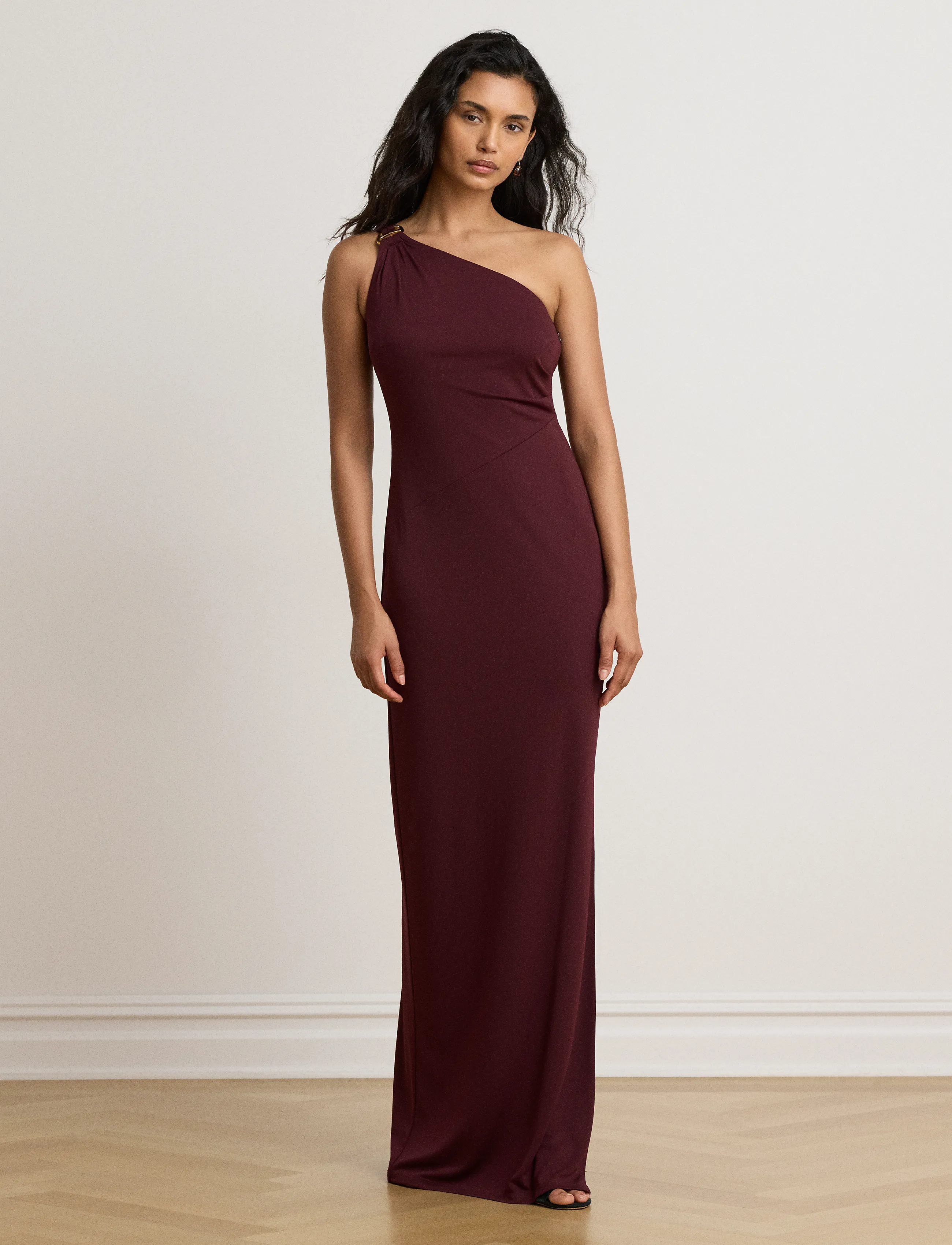 Lauren Ralph Lauren Stretch Jersey D-Ring One-Shoulder Gown - Farben der Saison - DARK GARNET / burgundy