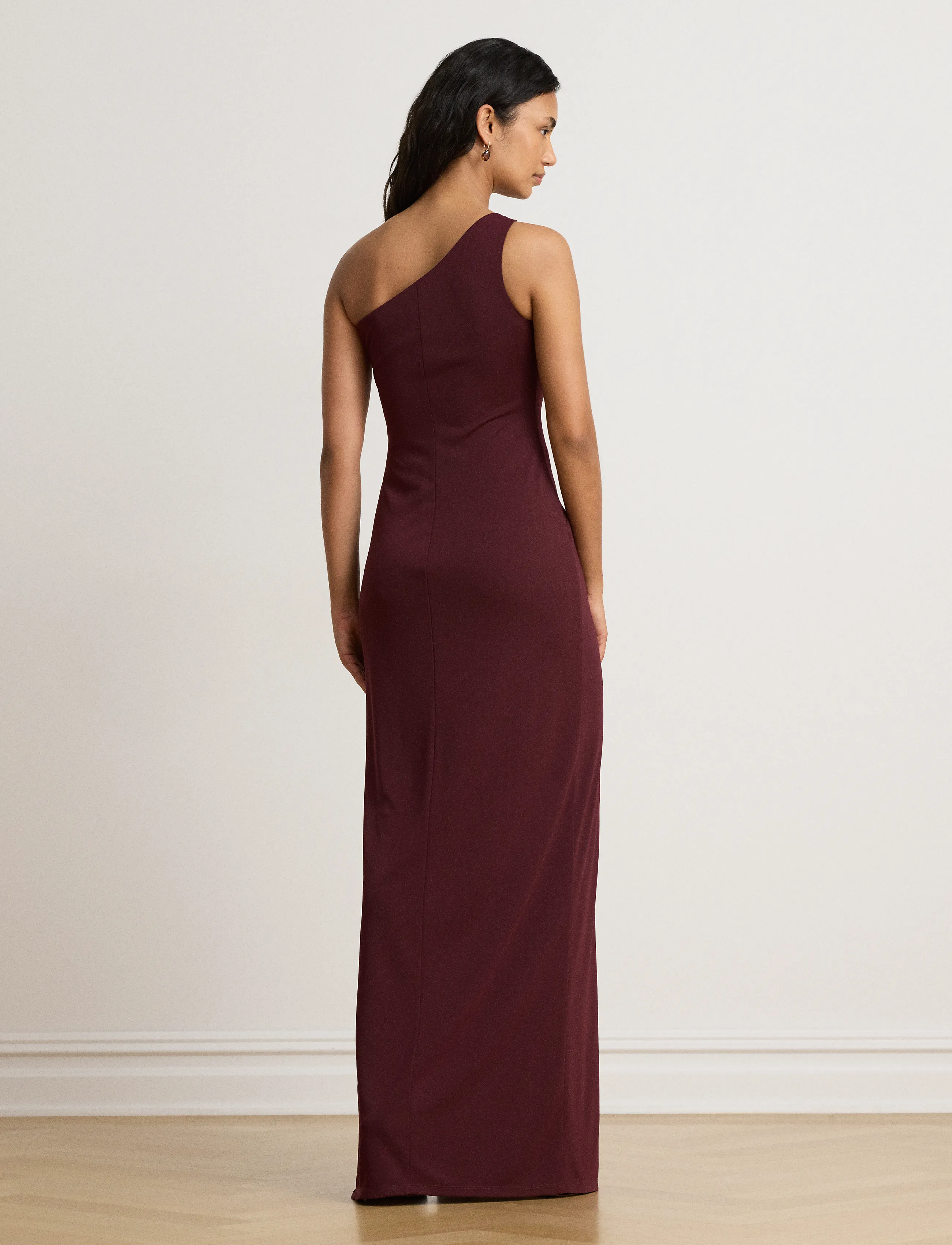Lauren Ralph Lauren - Stretch Jersey D-Ring One-Shoulder Gown - dark garnet - 2