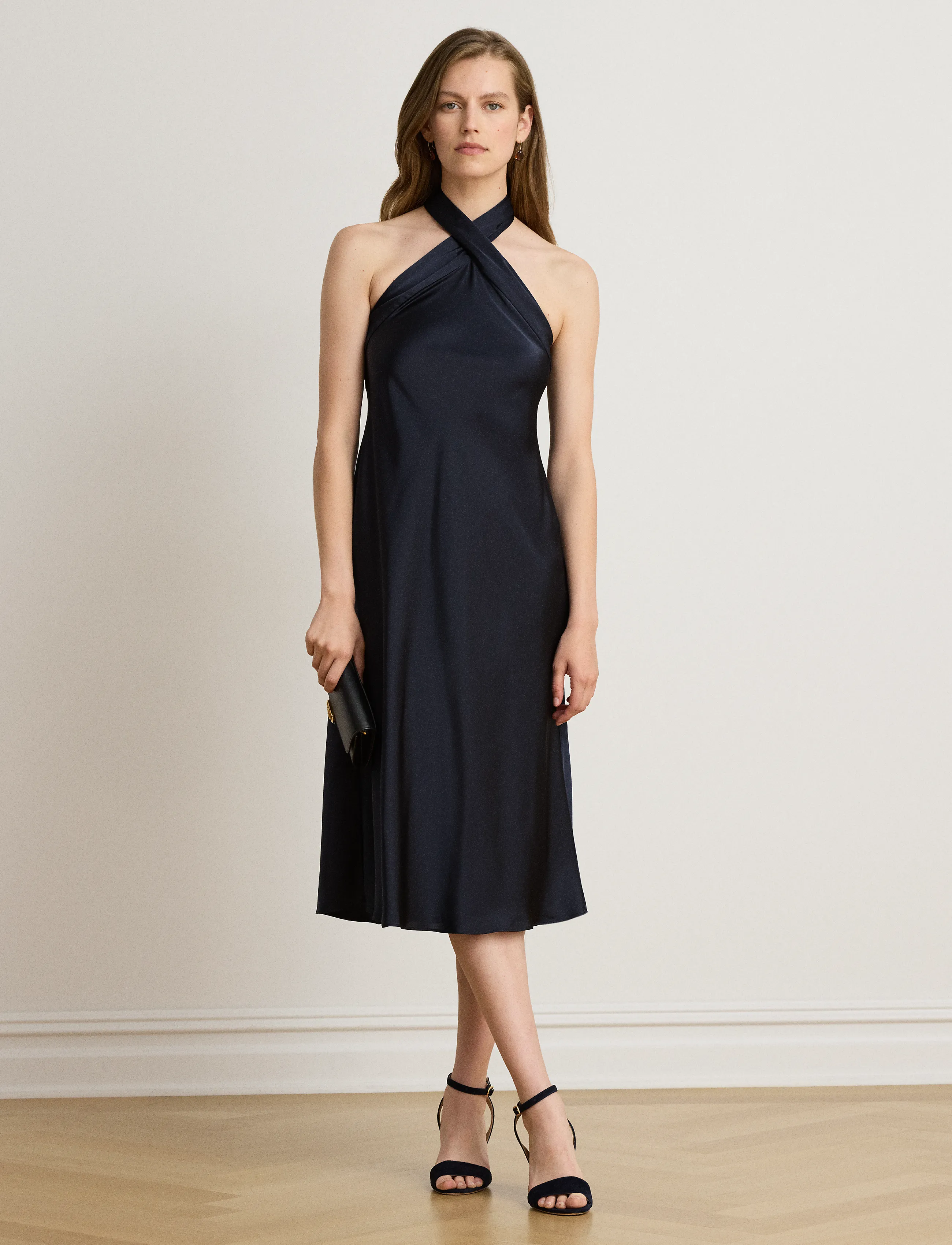 Tie-Back Charmeuse Halter Cocktail Dress 3