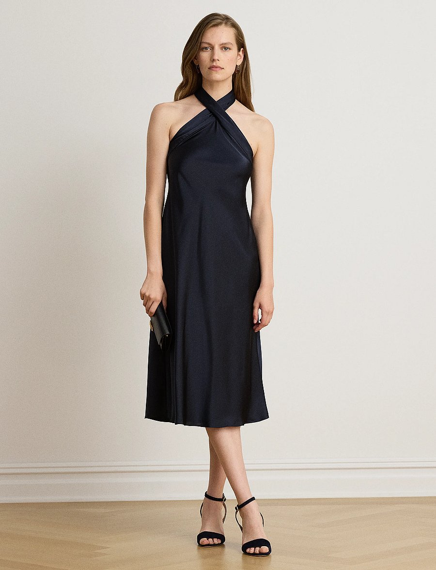 Lauren Ralph Lauren - Tie-Back Charmeuse Halter Cocktail Dress - cocktailkleider - lauren navy - 3