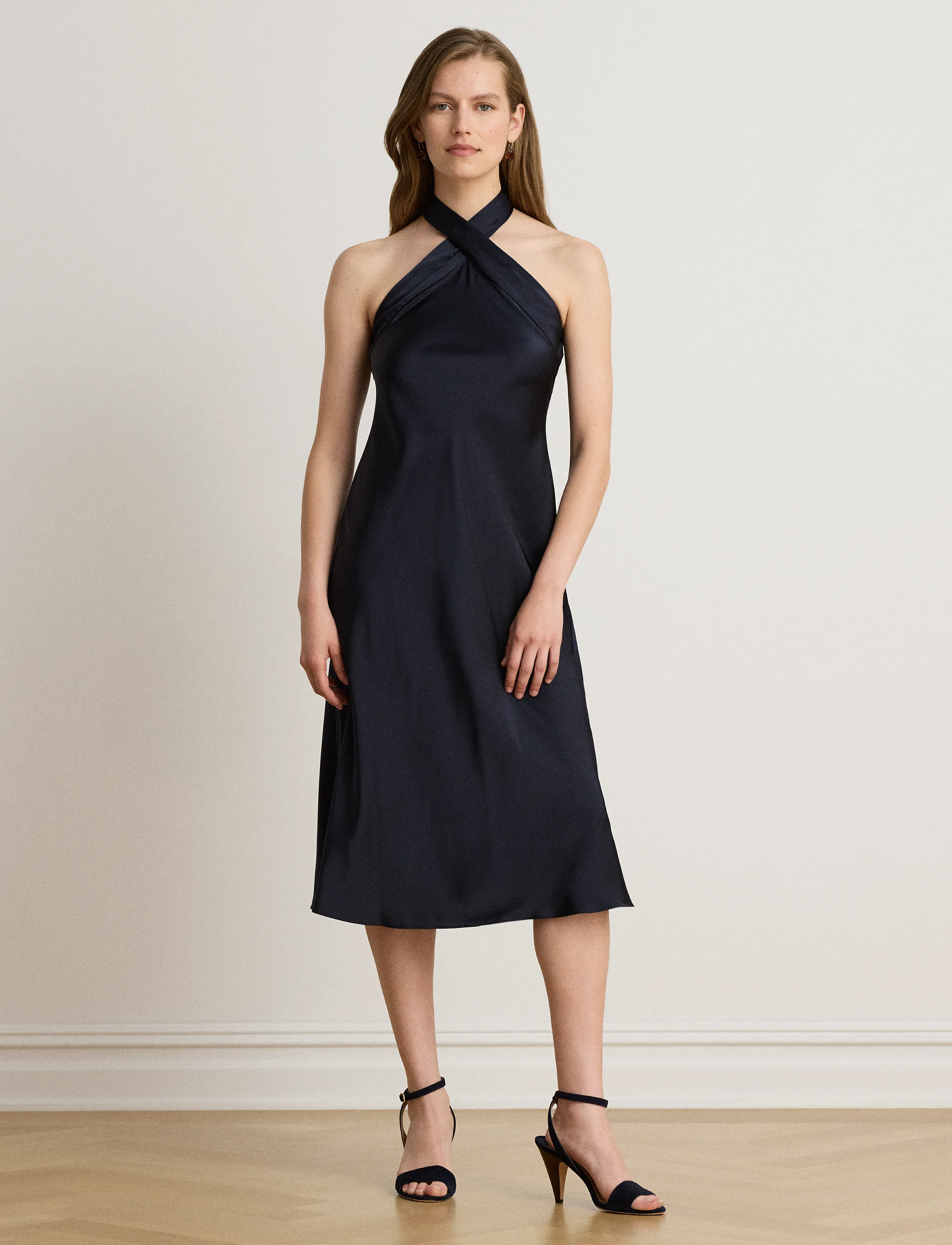 Tie-Back Charmeuse Halter Cocktail Dress 4