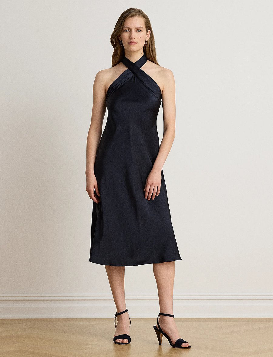 Lauren Ralph Lauren - Tie-Back Charmeuse Halter Cocktail Dress - cocktailkleider - lauren navy - 4