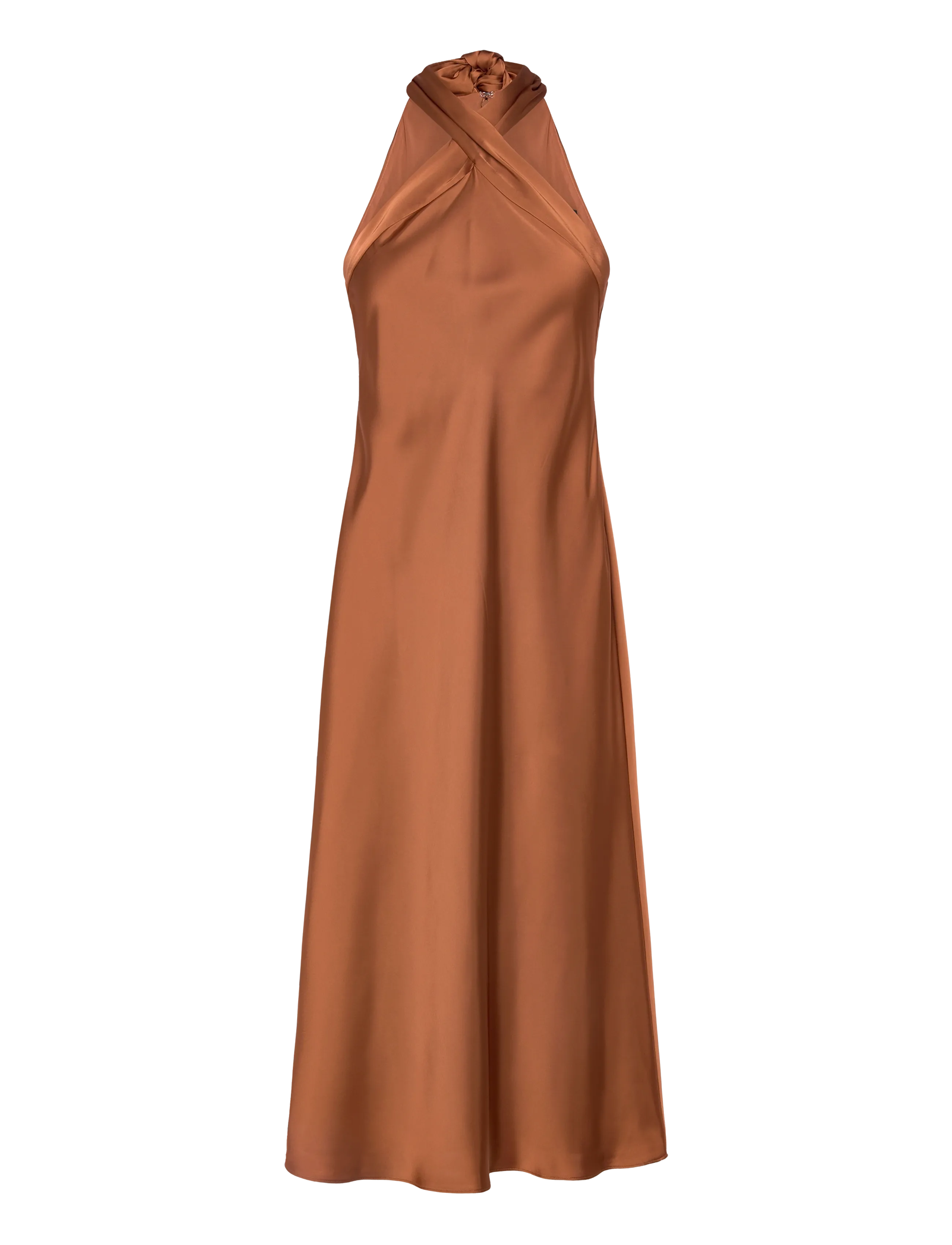 Lauren Ralph Tie-Back Charmeuse Halter Cocktail Dress, 44, Dresses, Orange - Party Frauen