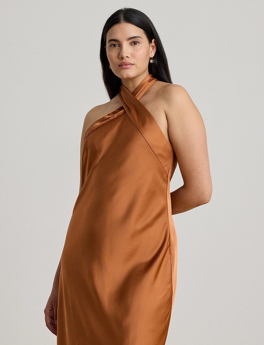 Lauren Ralph Lauren - Tie-Back Charmeuse Halter Cocktail Dress - cocktail dresses - red terracotta - 3