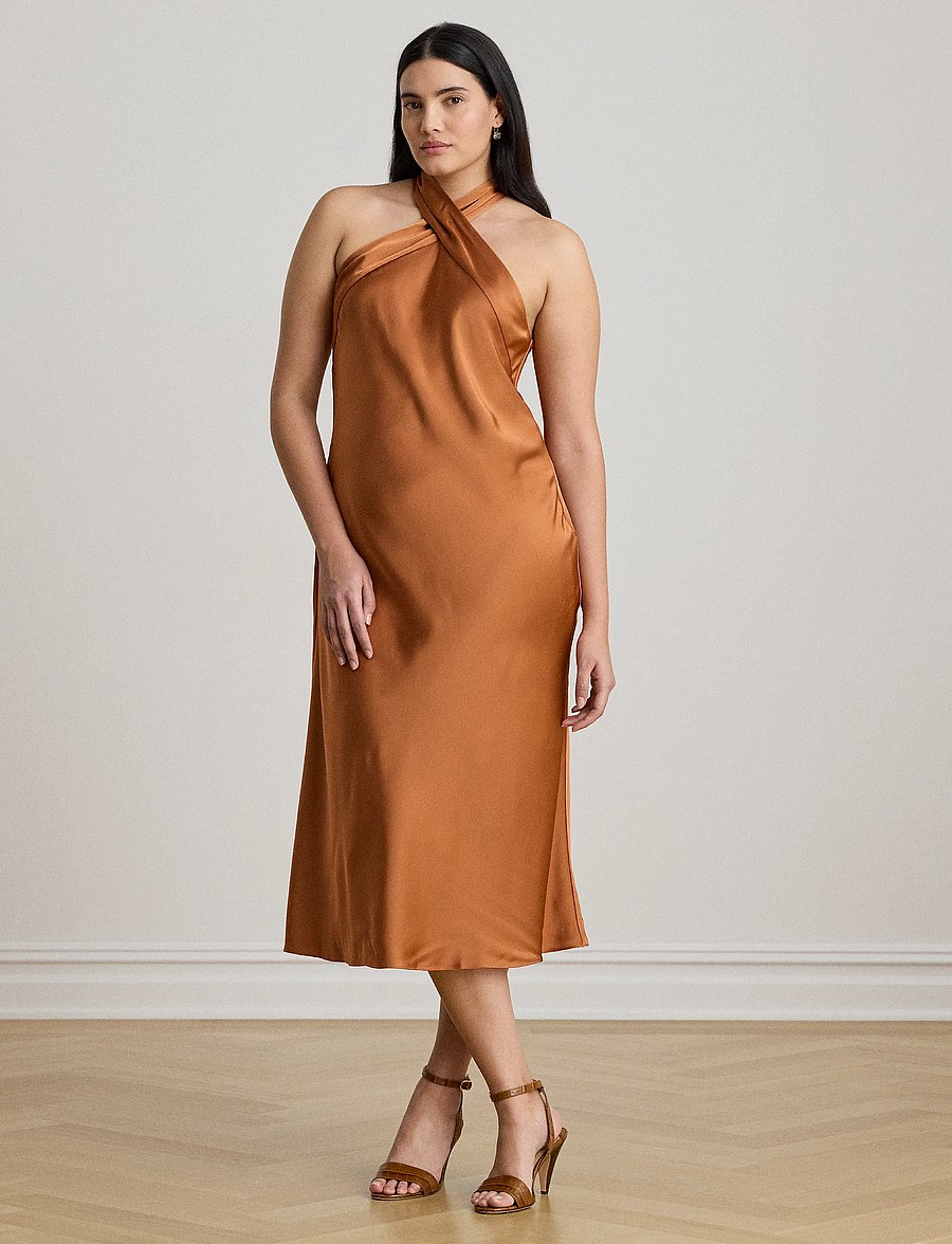 Lauren Ralph Lauren - Tie-Back Charmeuse Halter Cocktail Dress - cocktail dresses - red terracotta - 4
