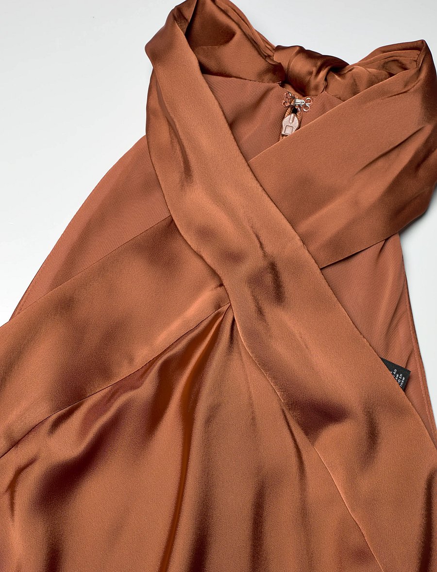 Lauren Ralph Lauren - Tie-Back Charmeuse Halter Cocktail Dress - cocktail dresses - red terracotta - 5