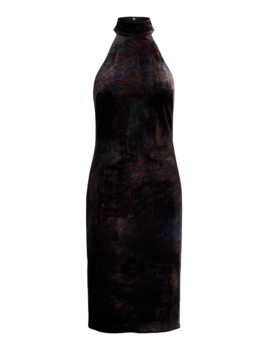 Lauren Ralph Lauren - Paisley Velvet Mockneck Cocktail Dress - cocktailkjoler - navy multi - 1
