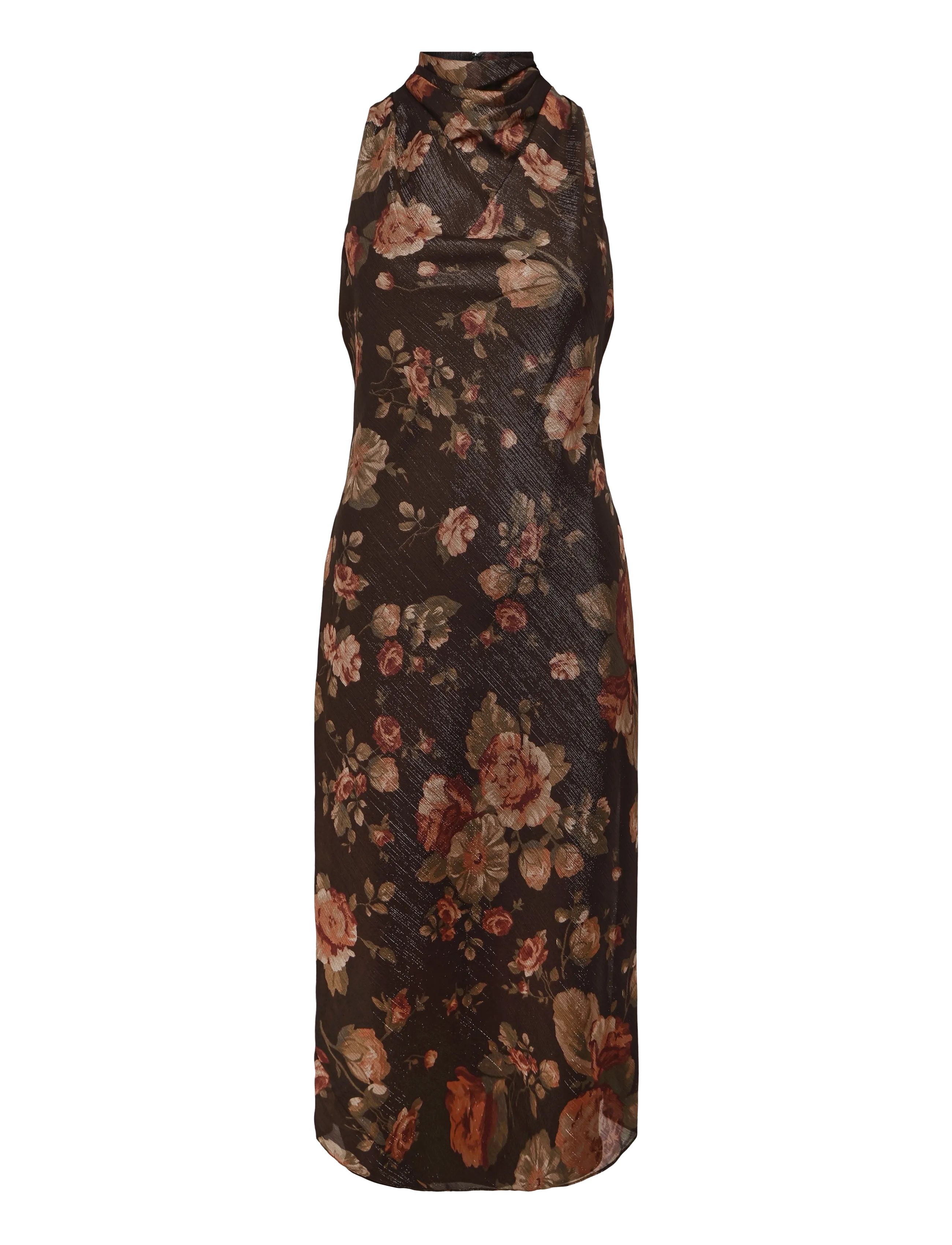 Lauren Ralph Lauren - Floral Georgette Mockneck Cocktail Dress - cocktailkjoler - brown multi - 1