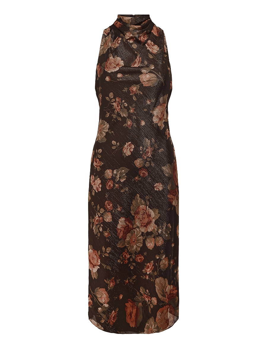 Lauren Ralph Lauren - Floral Georgette Mockneck Cocktail Dress - cocktailkjoler - brown multi - 1