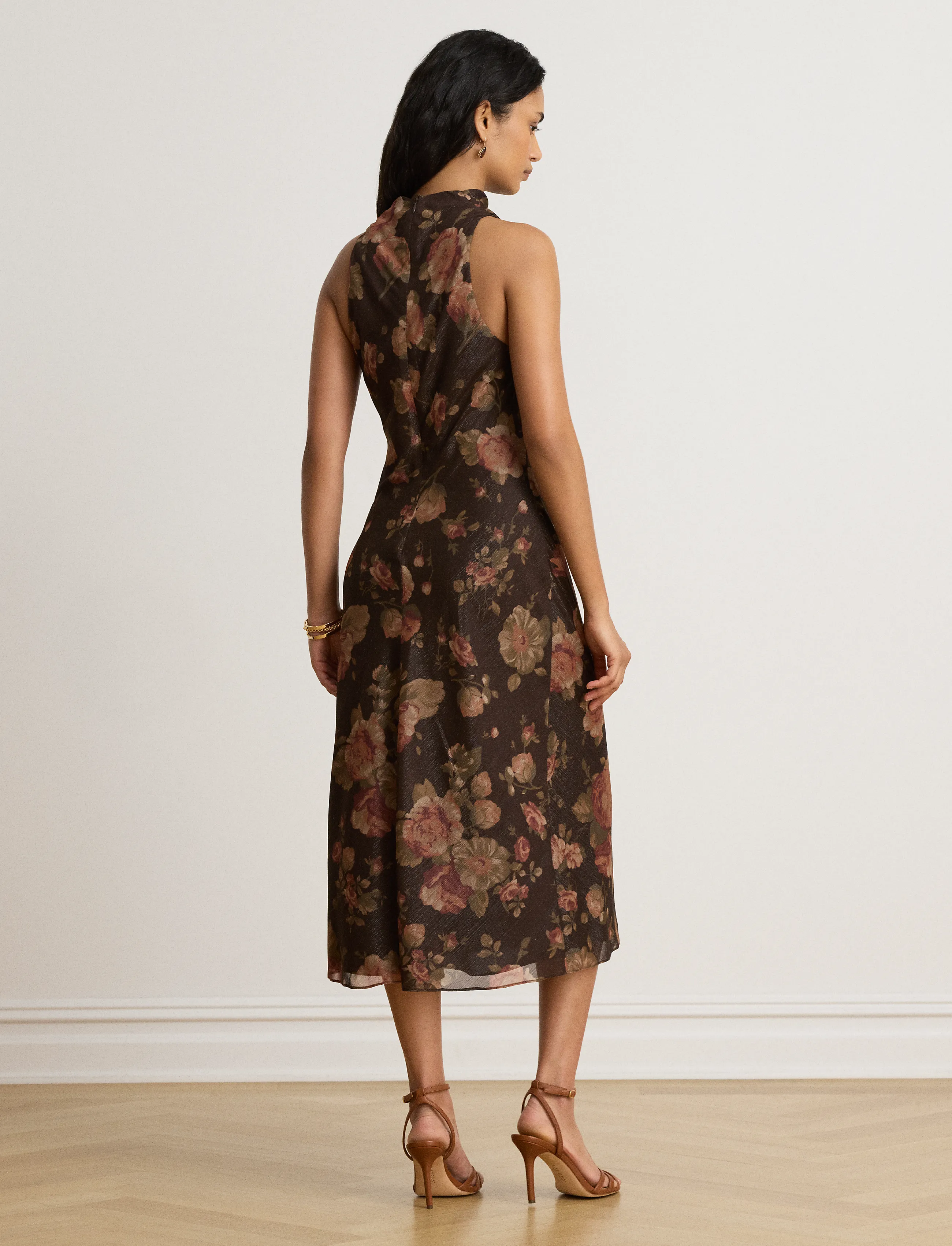 Lauren Ralph Lauren - Floral Georgette Mockneck Cocktail Dress - cocktailkjoler - brown multi - 3