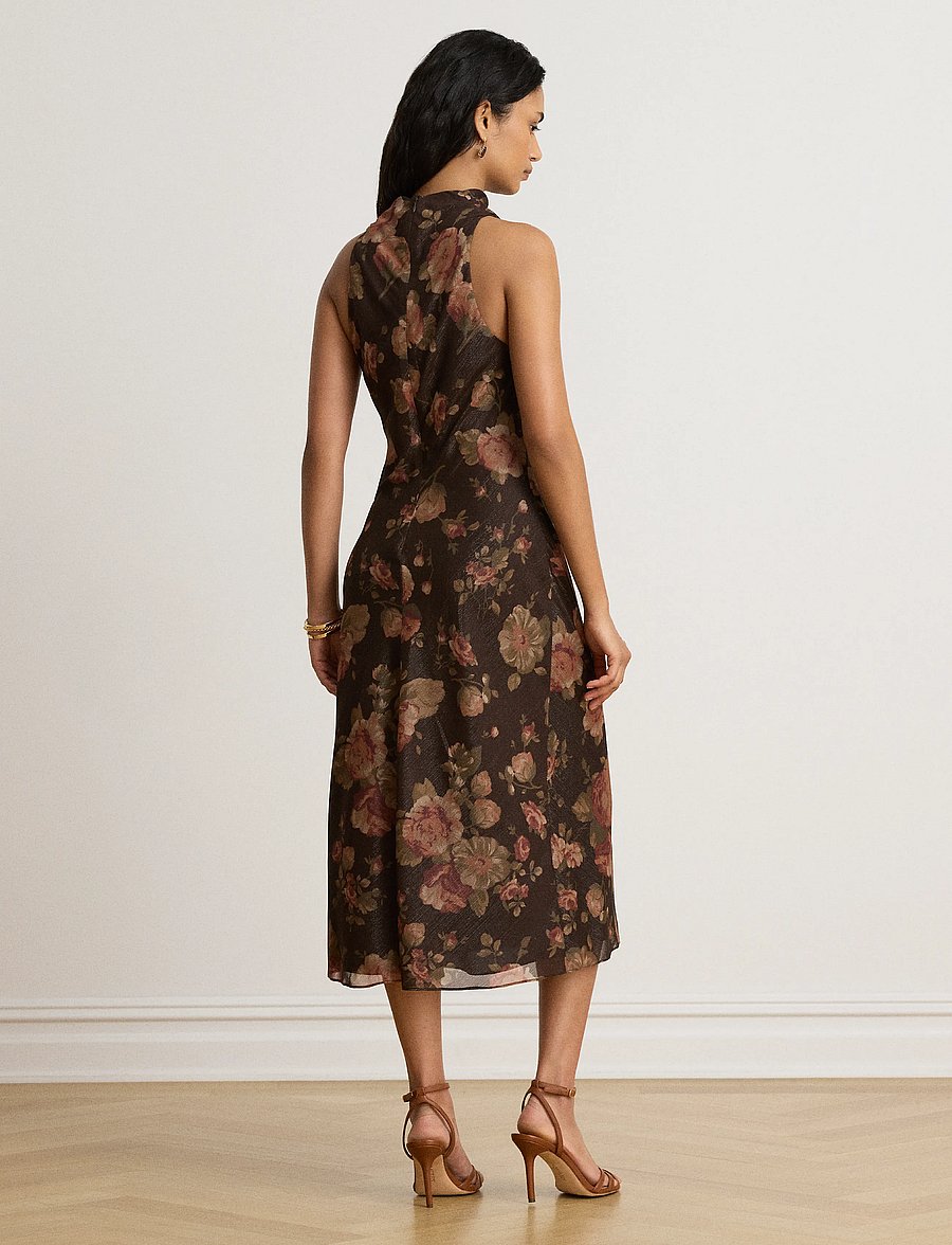Lauren Ralph Lauren - Floral Georgette Mockneck Cocktail Dress - cocktailkjoler - brown multi - 3