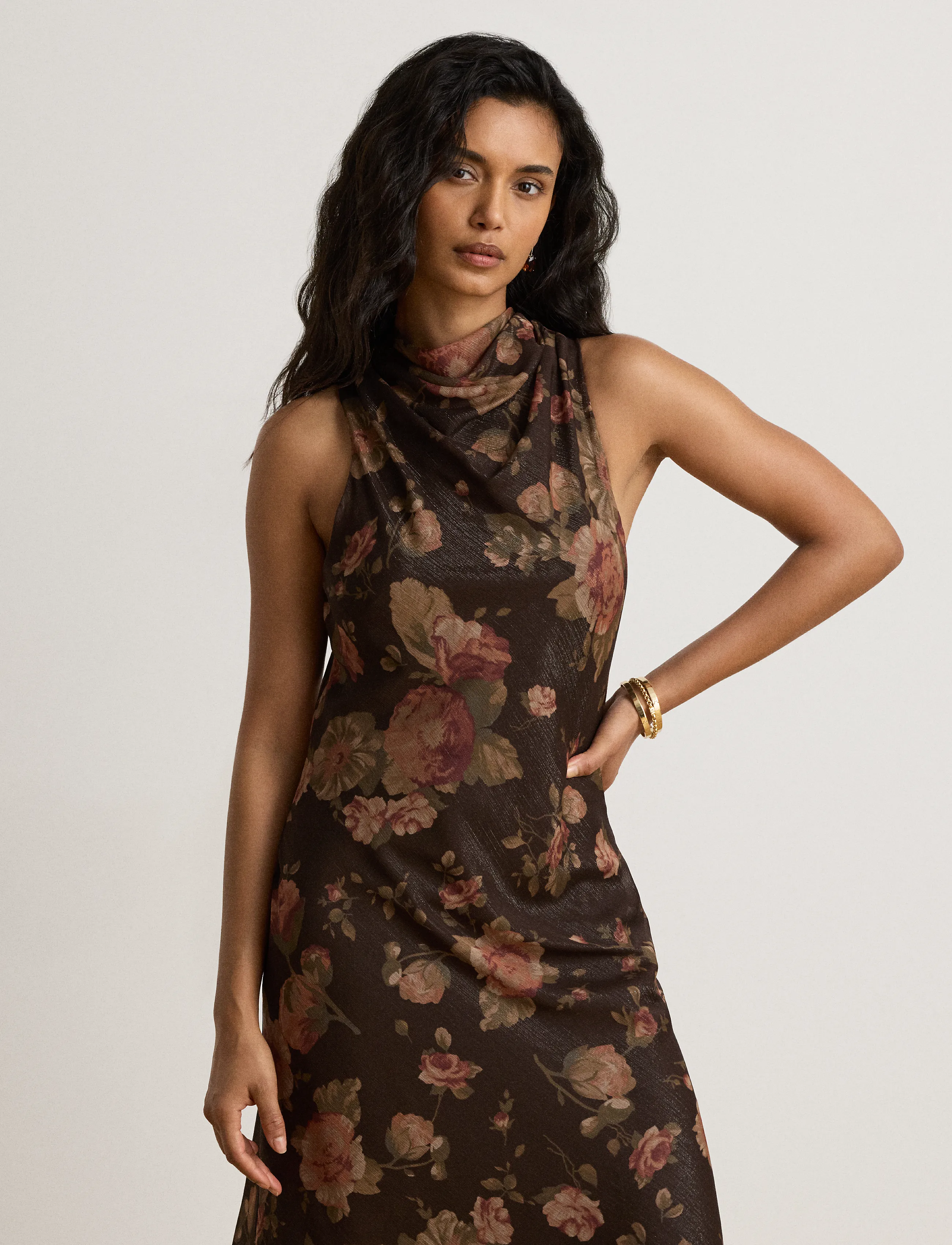 Lauren Ralph Lauren - Floral Georgette Mockneck Cocktail Dress - cocktailkjoler - brown multi - 4